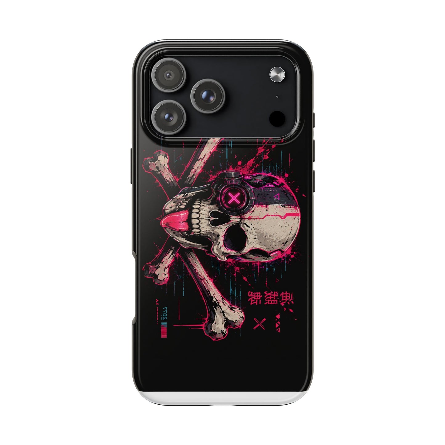 Skull & Crossbones Tough Phone Case — Neon Cyberpunk Skull Design