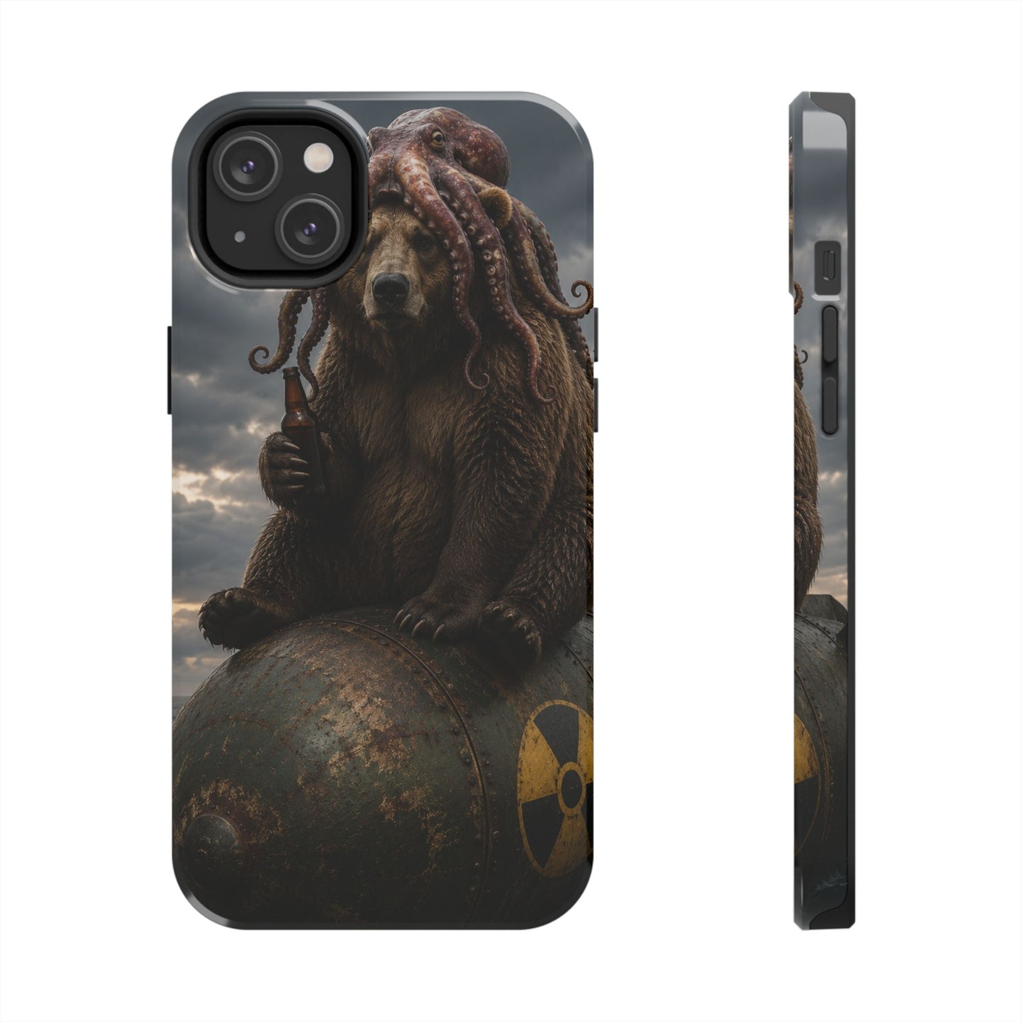 Tough Phone Case — Post‑Apocalyptic Bear with Octopus Helmet on Nuclear Bomb