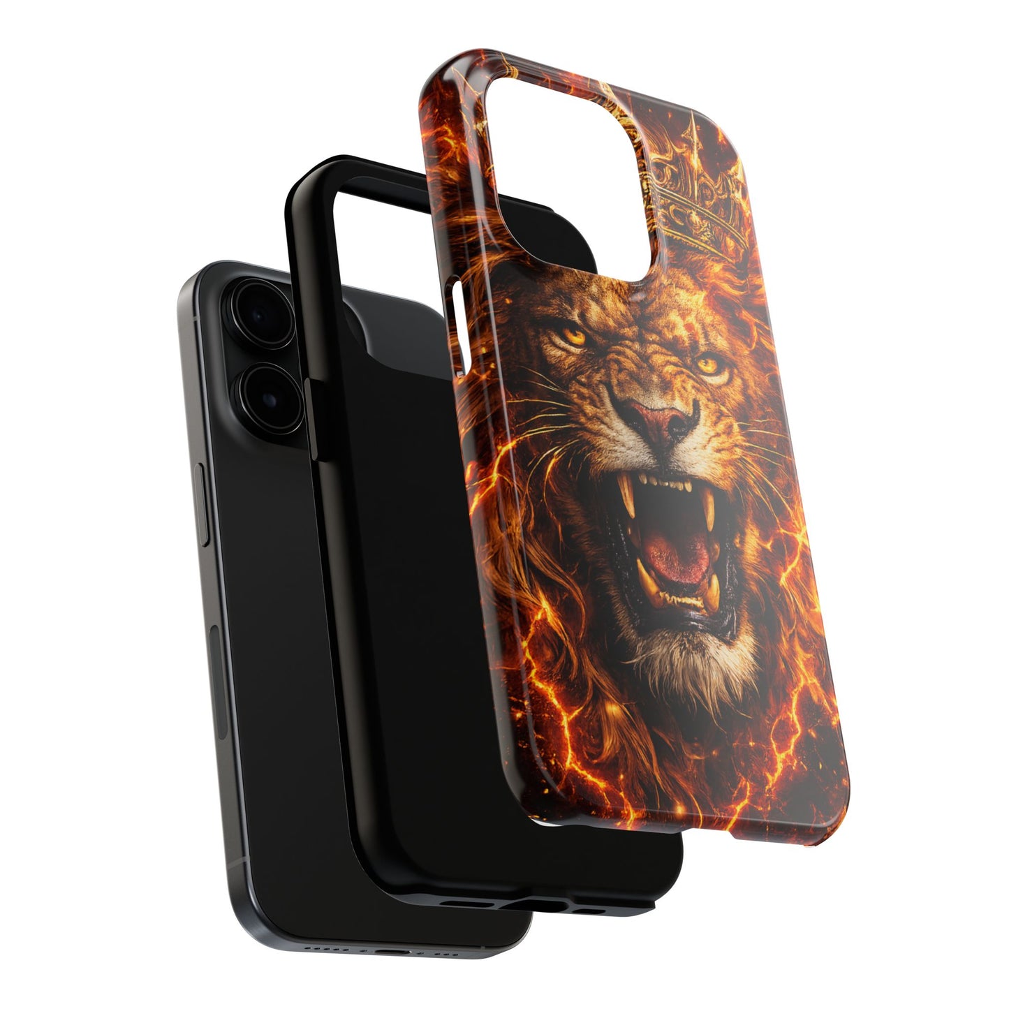 Fiery Lion King Tough Phone Case — Protective iPhone Case with Roaring Crown Design