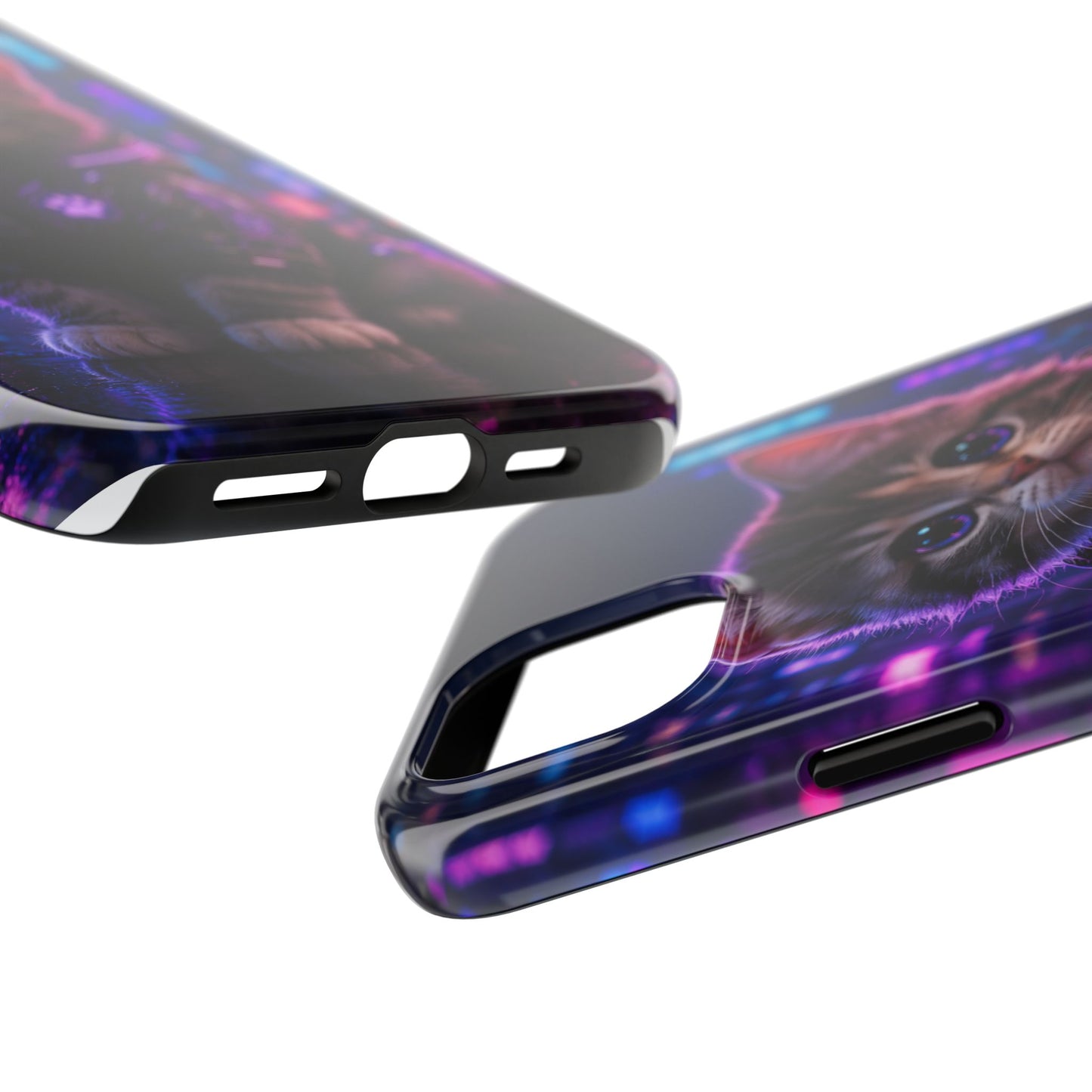 Cyberpunk Kitten Tough Phone Case — Neon Cat Protective Phone Cover