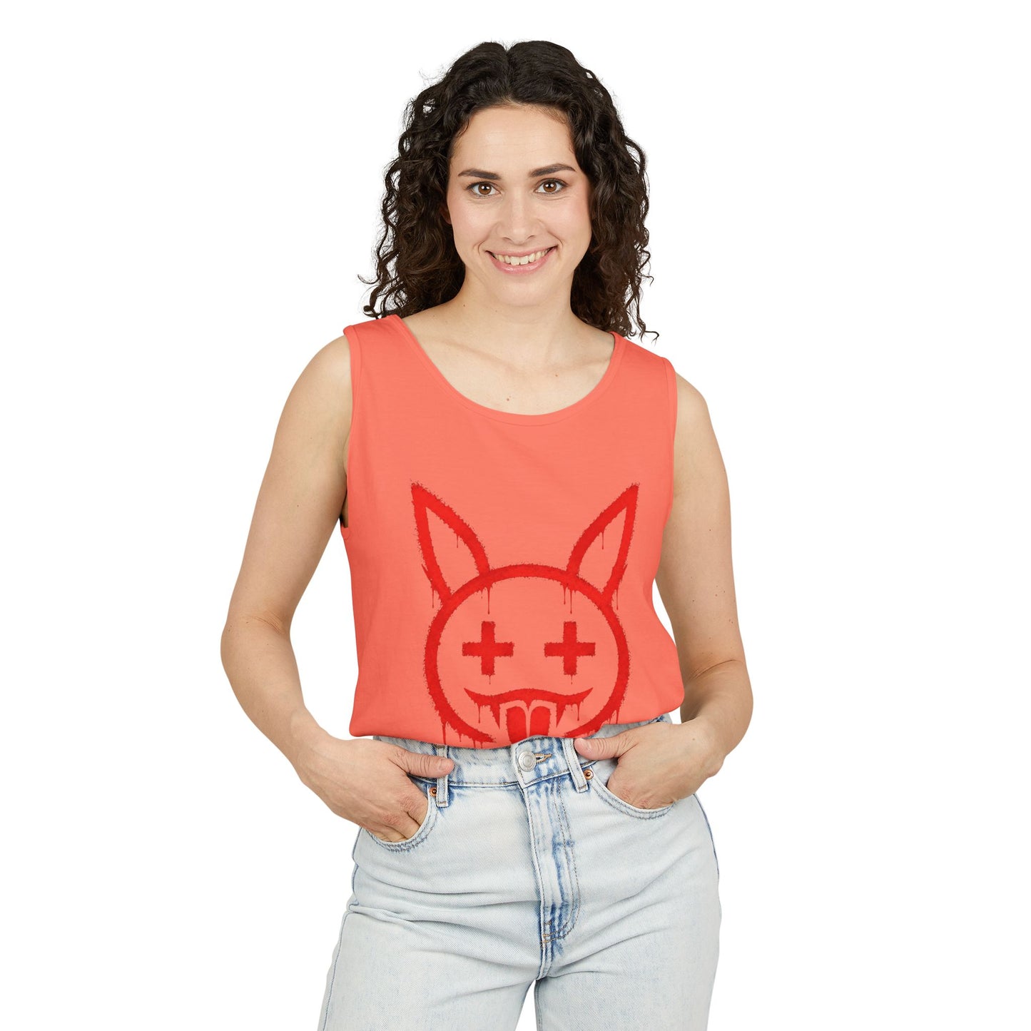 Graffiti Bunny Drip Tank Top,  Distressed Red Stencil Graphic