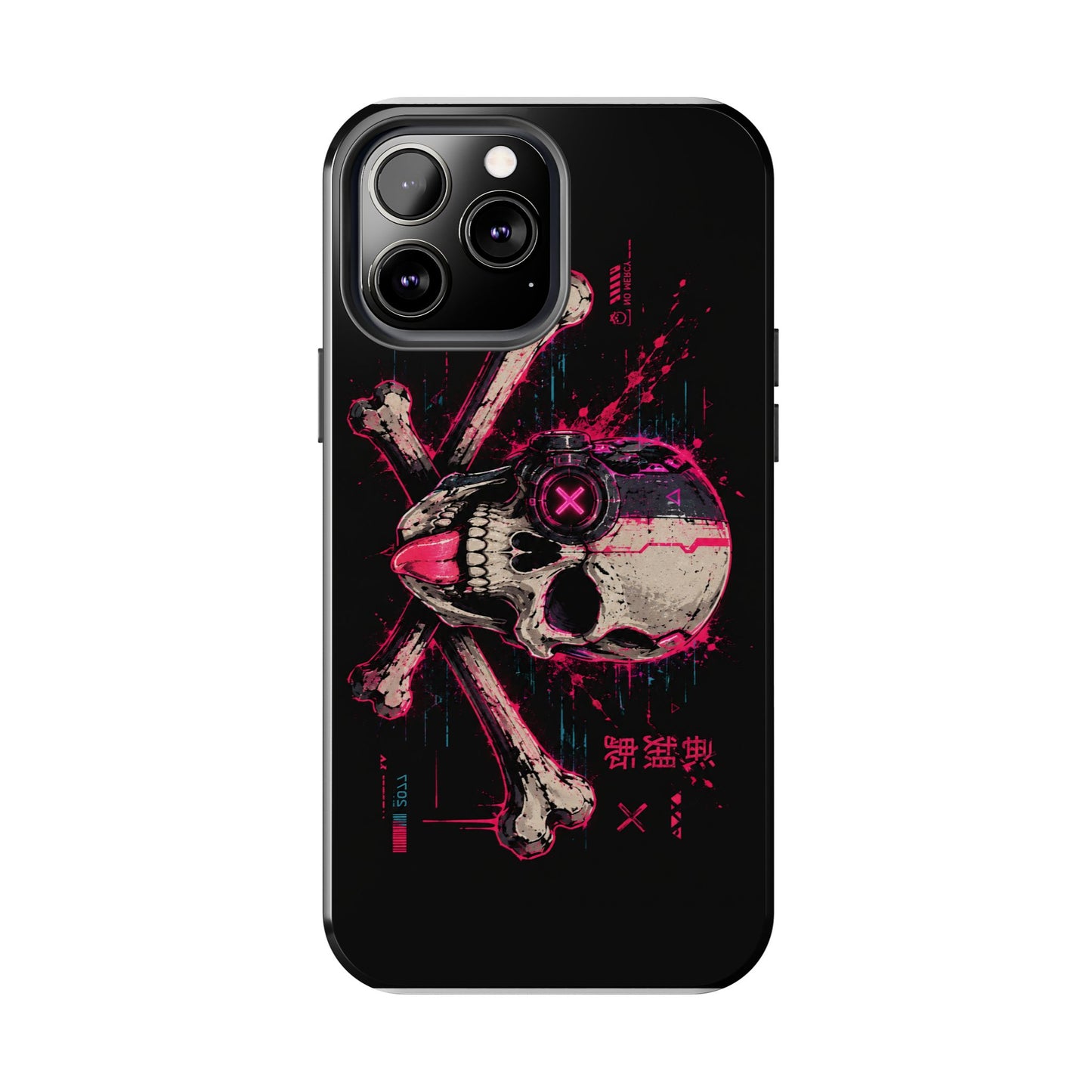 Skull & Crossbones Tough Phone Case — Neon Cyberpunk Skull Design