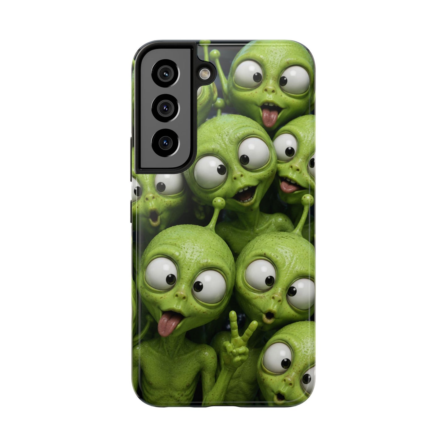 Alien Selfie Tough Phone Case — Cute Green Cartoon Aliens Protective Cover