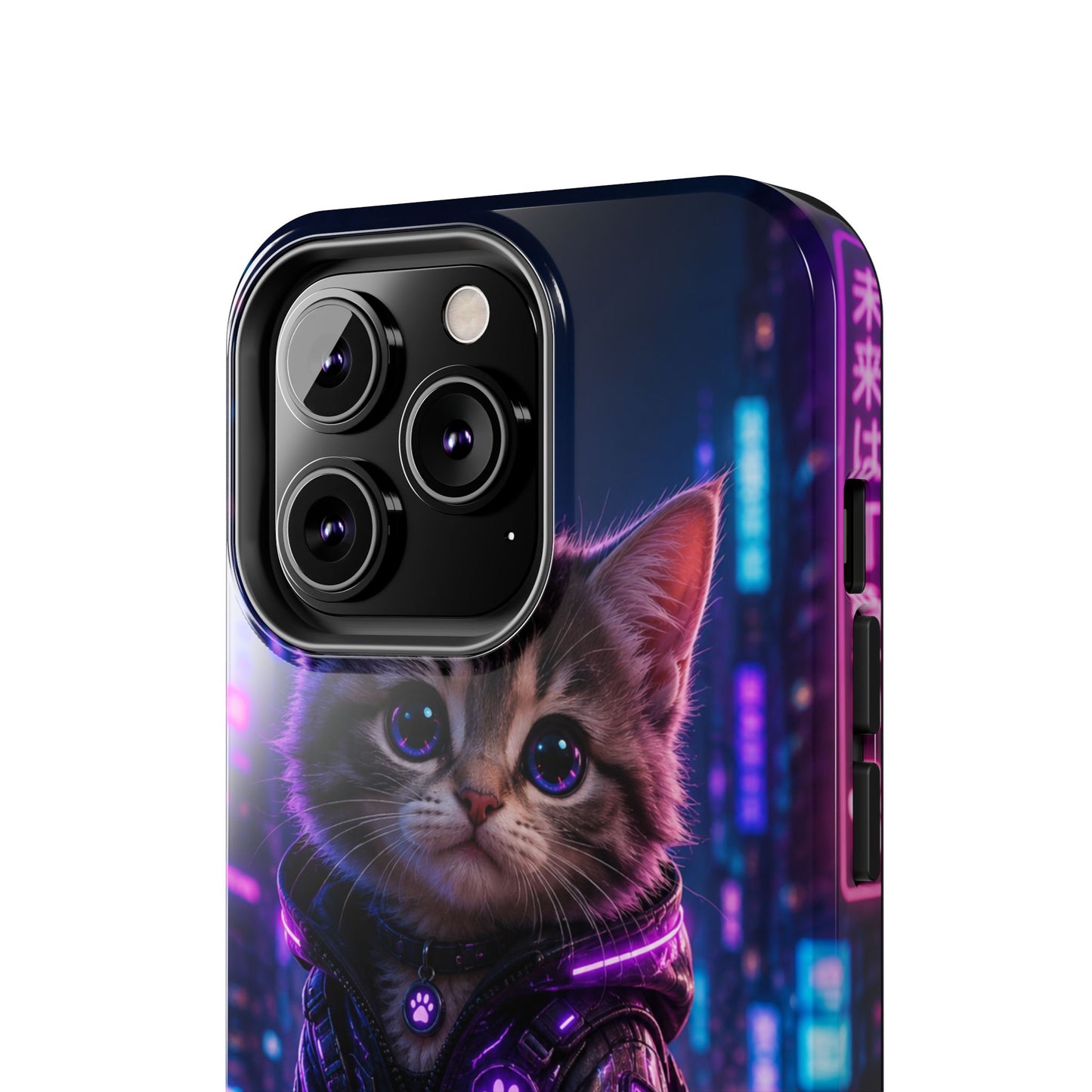 Cyberpunk Kitten Tough Phone Case — Neon Cat Protective Phone Cover