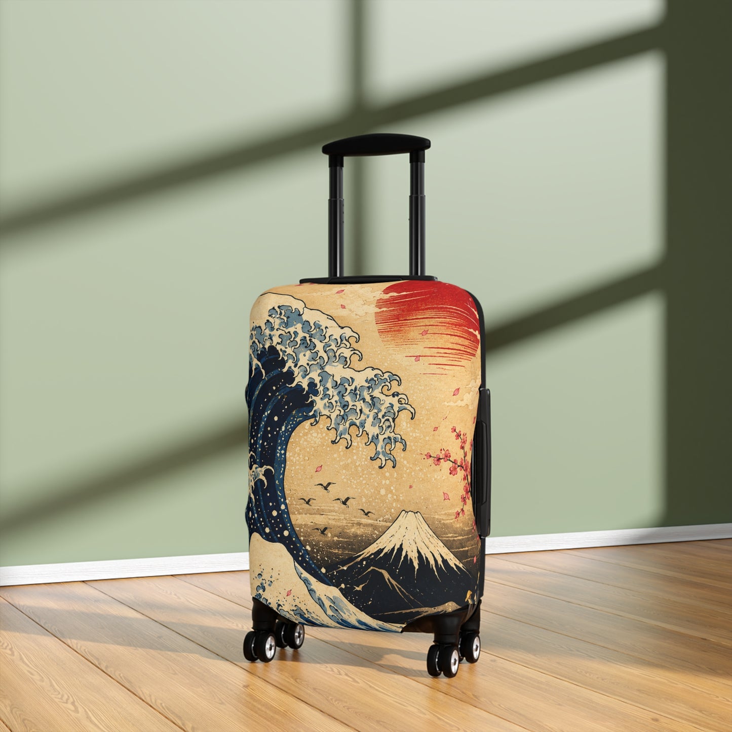 Hokusai Wave Luggage Cover — Vintage Mt. Fuji Travel Protector