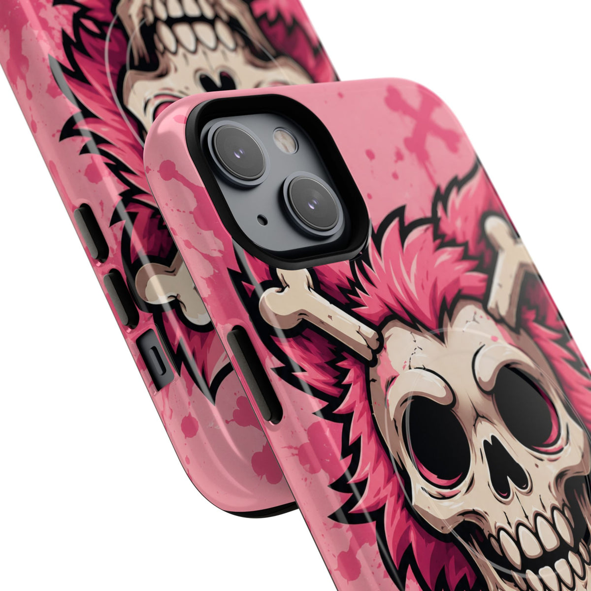 Pink Skull & Crossbones Tough Magnetic Phone Case — Punk Rock Protective Cover