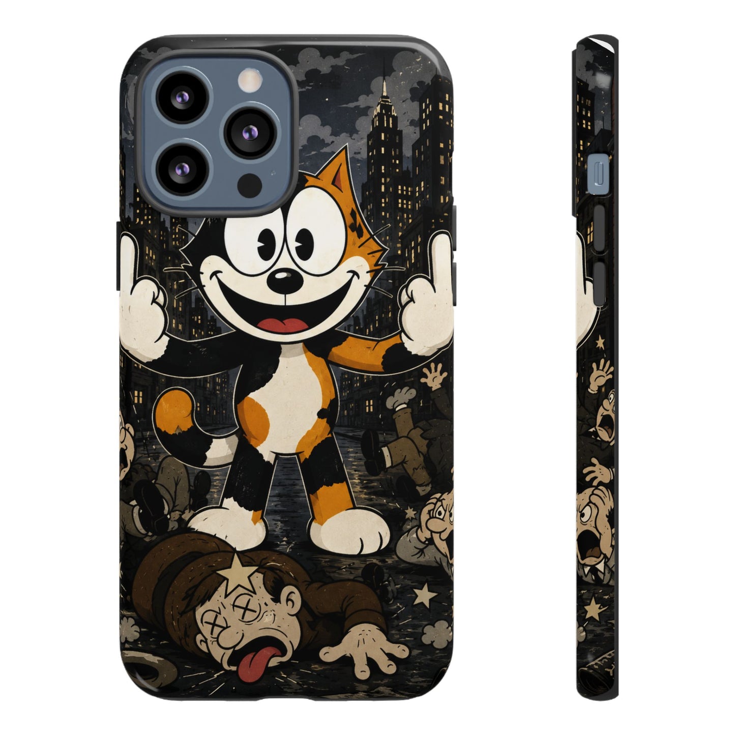 Vintage Cartoon Cat Phone Case — Edgy Felix-Style Illustration