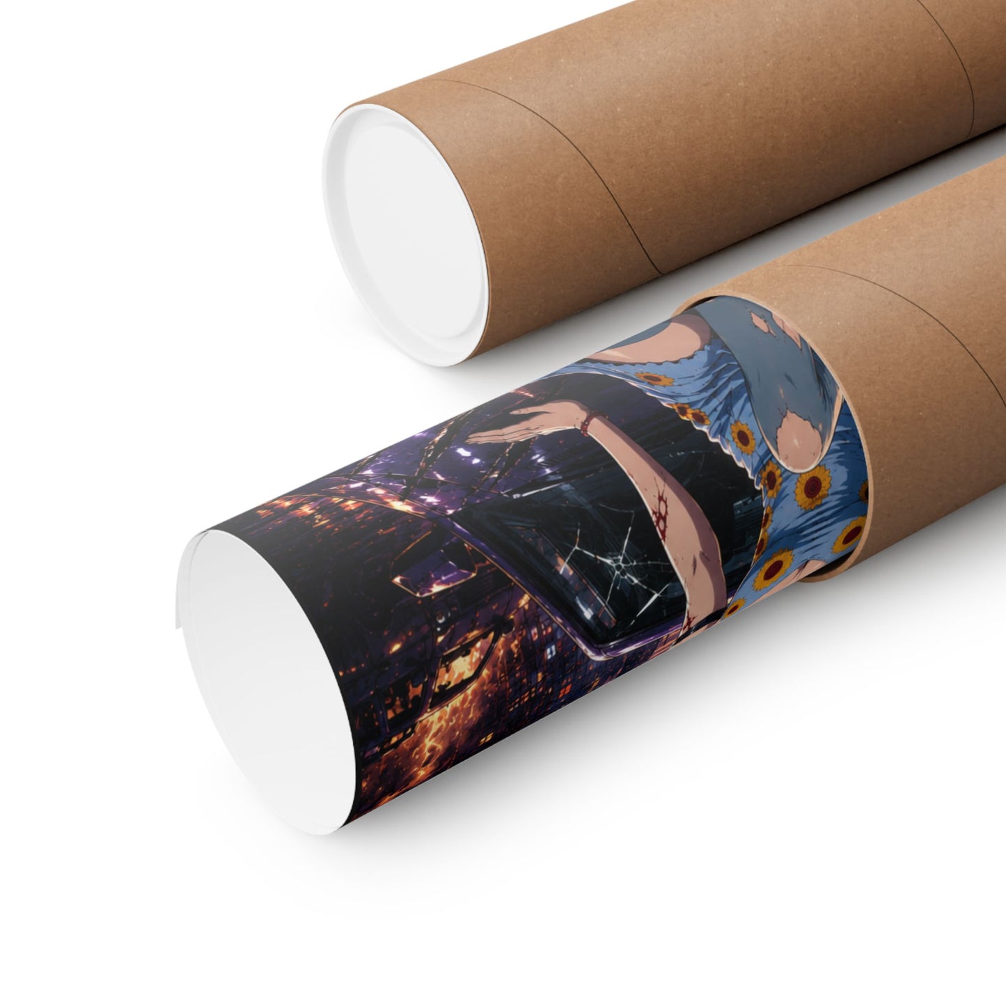 Metallic Souls Anime Poster — Cyberpunk Car Girl Matte Vertical Print