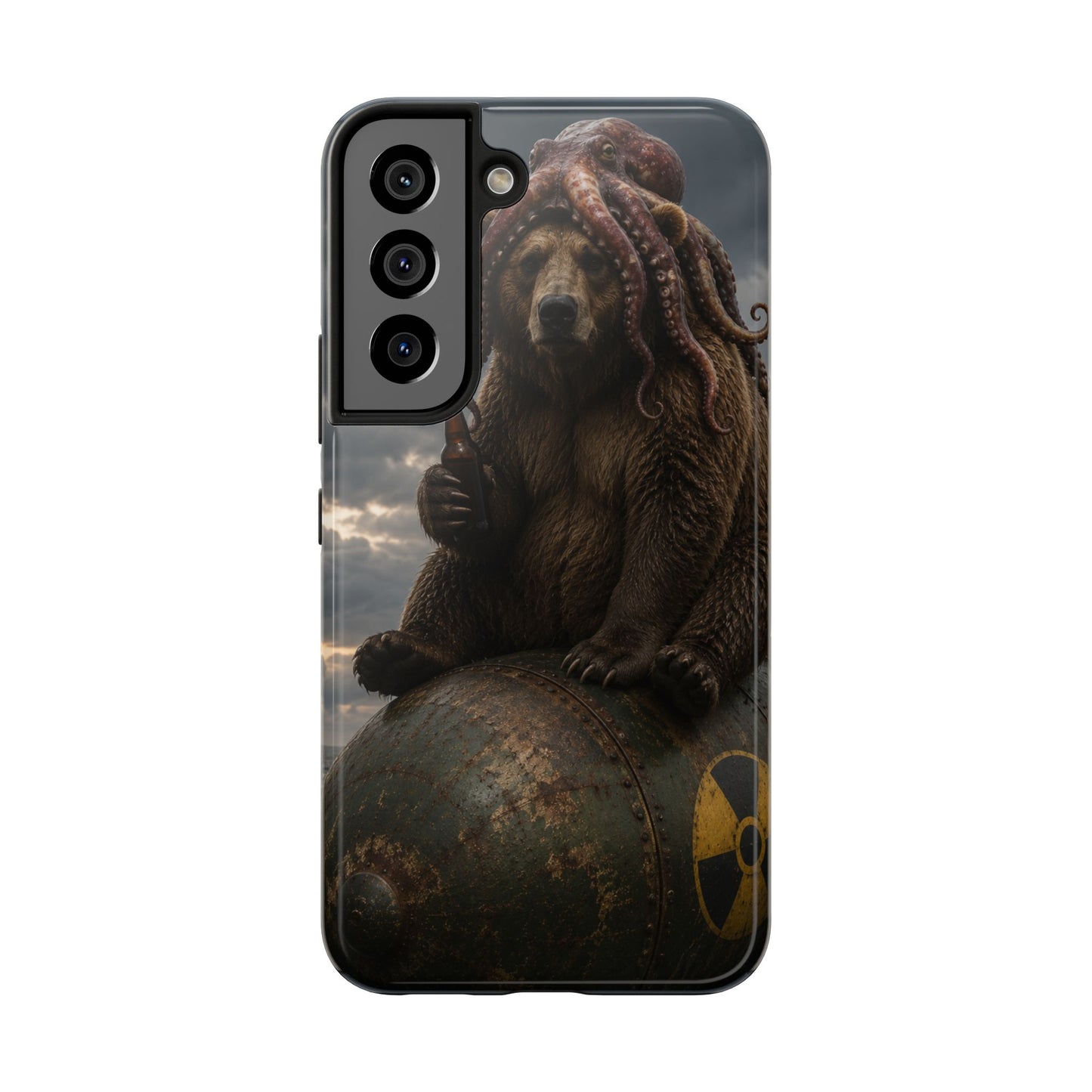 Tough Phone Case — Post‑Apocalyptic Bear with Octopus Helmet on Nuclear Bomb
