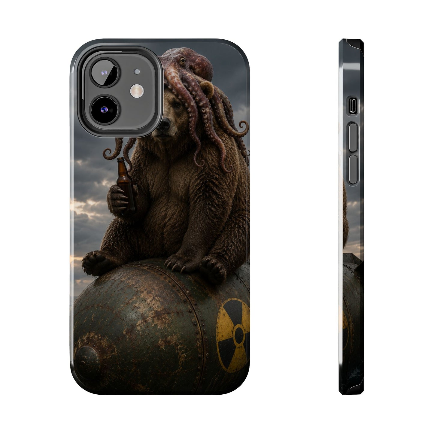 Tough Phone Case — Post‑Apocalyptic Bear with Octopus Helmet on Nuclear Bomb