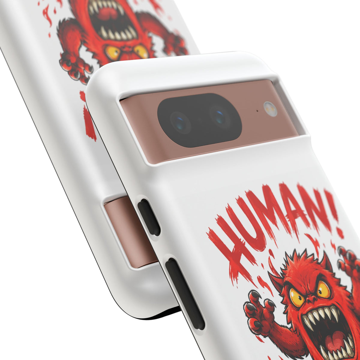 Angry Monster "HUMAN!" Phone Case — Cute Fiery Creature iPhone Cover