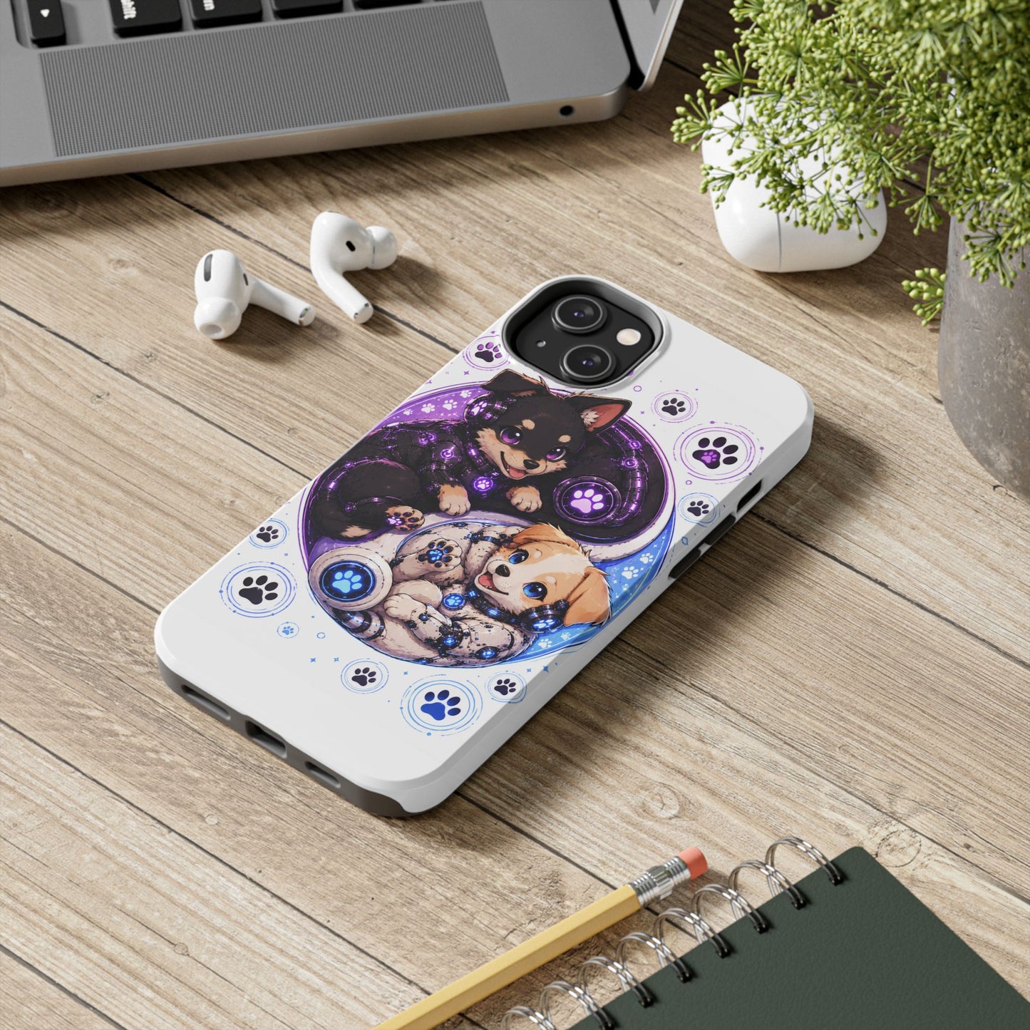 Yin Yang Puppy Tough Phone Case — Cute Paw Print Dog Protector