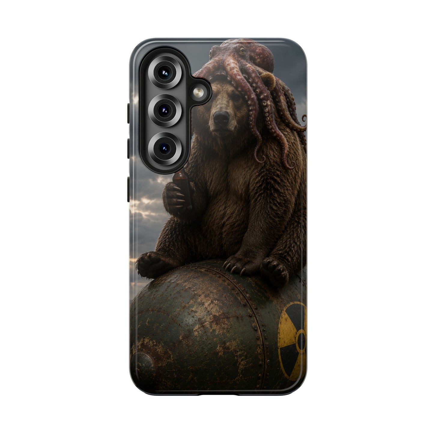 Tough Phone Case — Post‑Apocalyptic Bear with Octopus Helmet on Nuclear Bomb