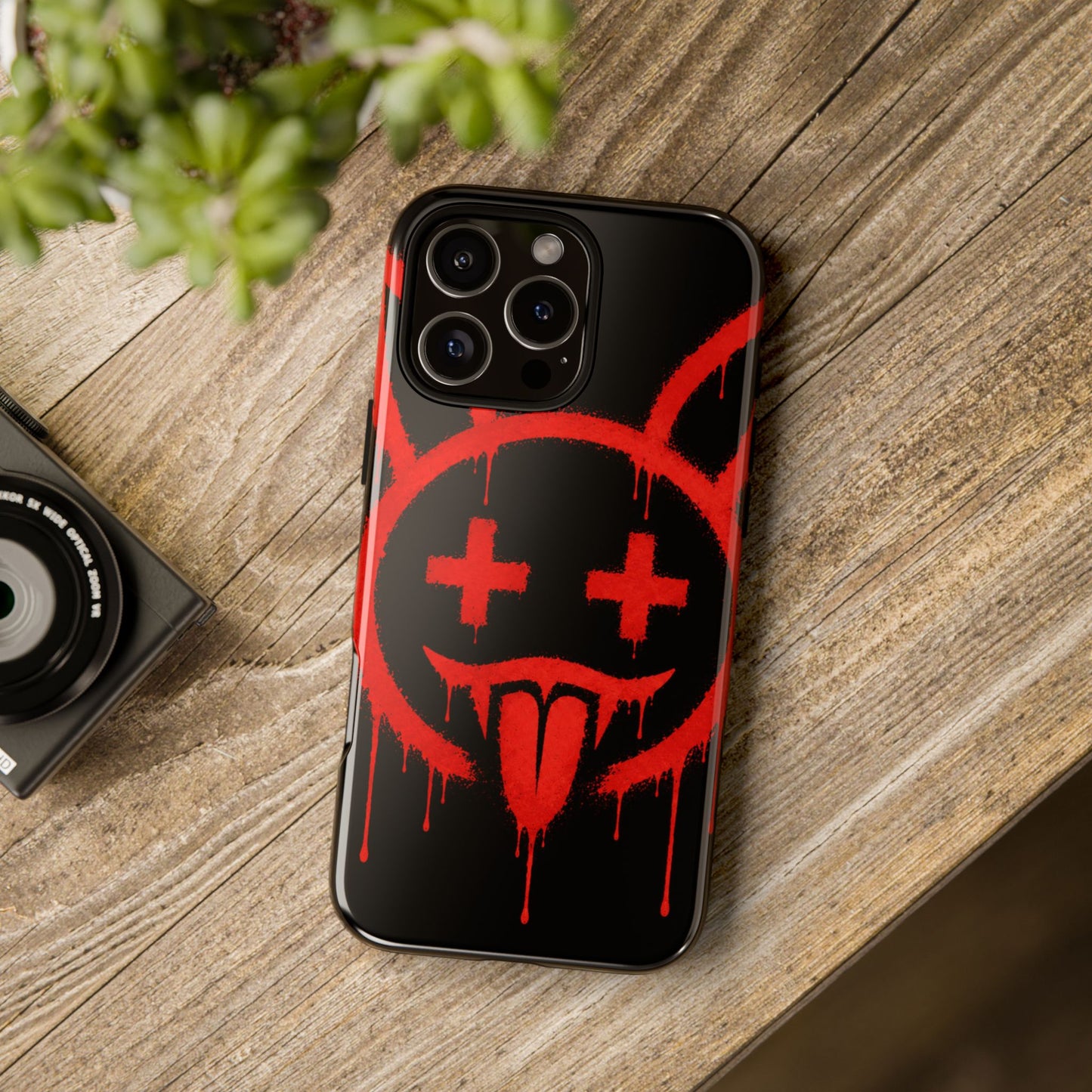 Phone Case - Metallic Souls Red Drip Smiley Graffiti Design