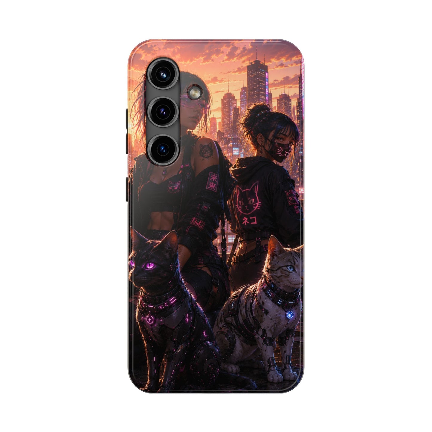 Cyberpunk Pack: Tough Phone Case with Neon Panther & City Sunset