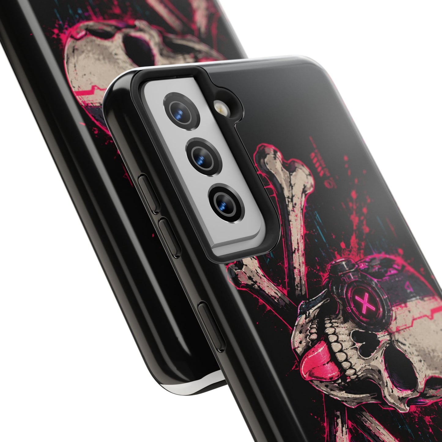 Skull & Crossbones Tough Phone Case — Neon Cyberpunk Skull Design