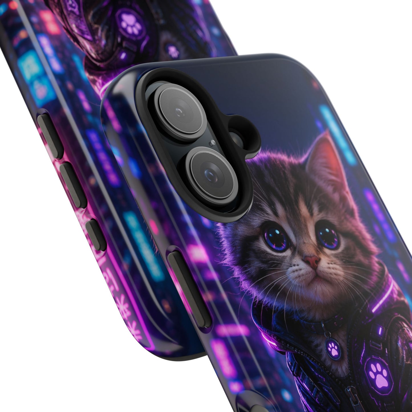 Cyberpunk Kitten Tough Phone Case — Neon Cat Protective Phone Cover
