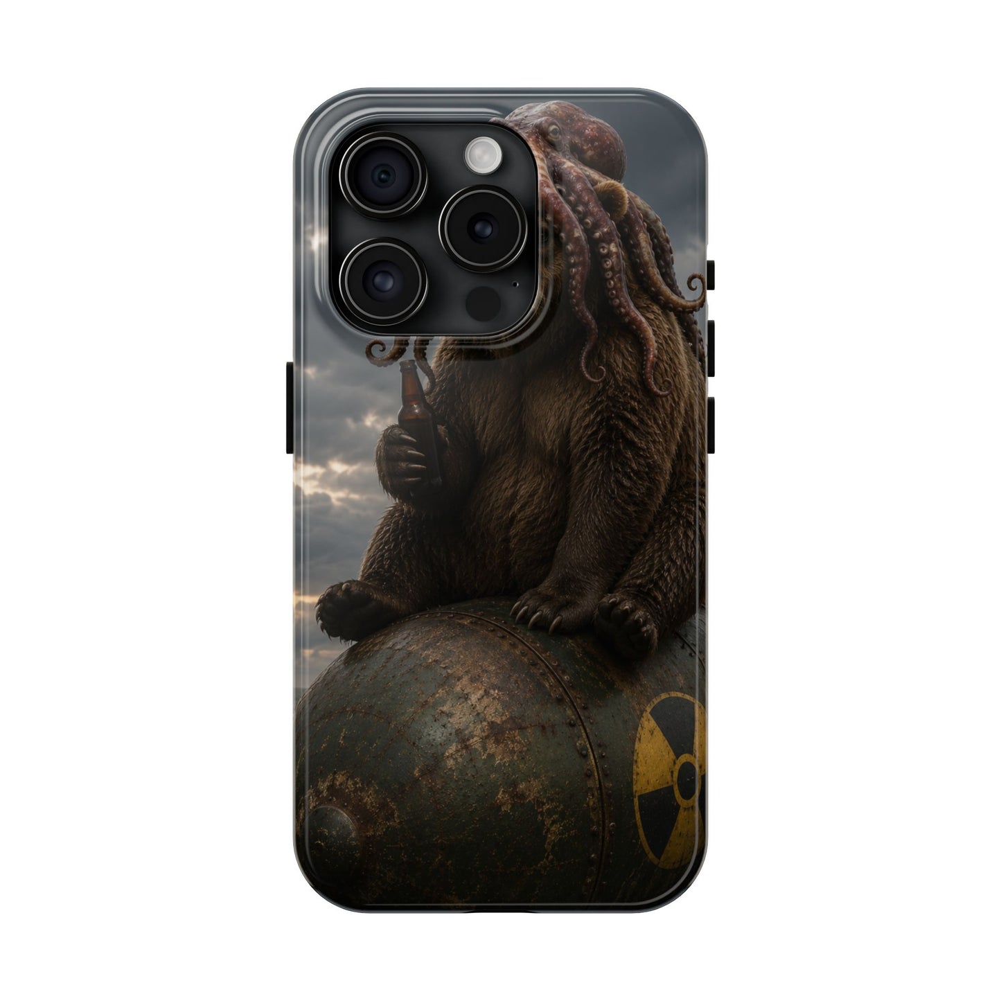 Tough Phone Case — Post‑Apocalyptic Bear with Octopus Helmet on Nuclear Bomb