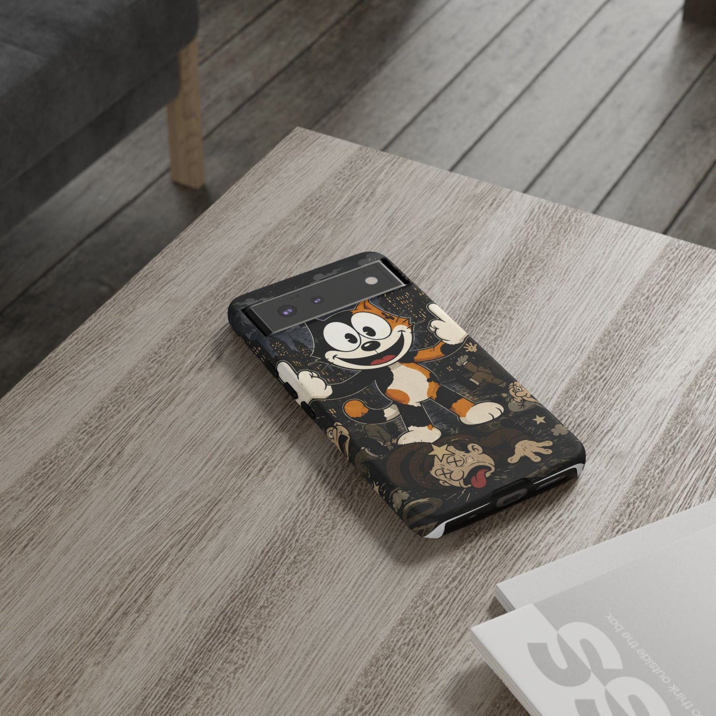Vintage Cartoon Cat Phone Case — Edgy Felix-Style Illustration