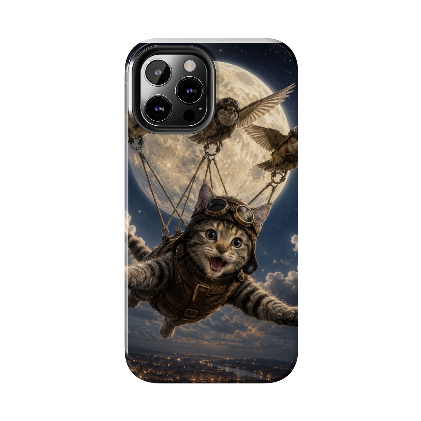 Cat Pilot Phone Case — Adventure Kitty Moonlit Flight Tough Protection