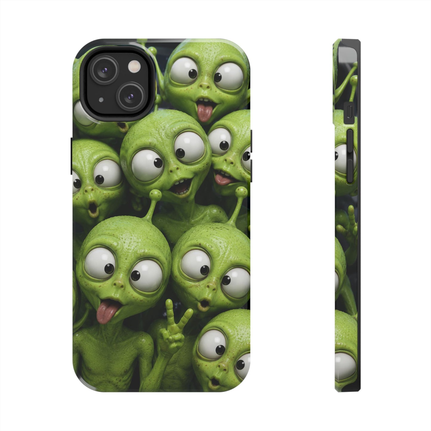 Alien Selfie Tough Phone Case — Cute Green Cartoon Aliens Protective Cover