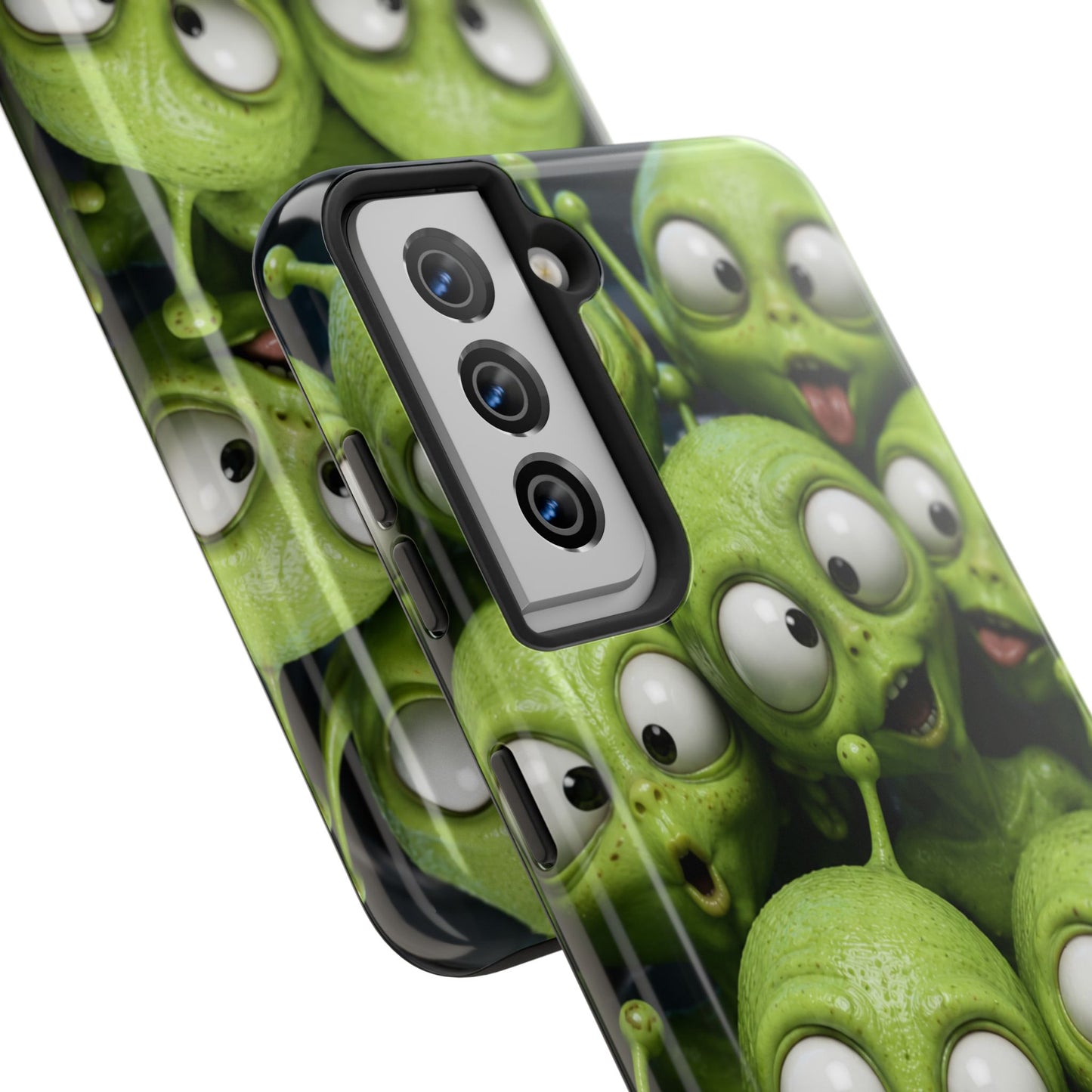 Alien Selfie Tough Phone Case — Cute Green Cartoon Aliens Protective Cover