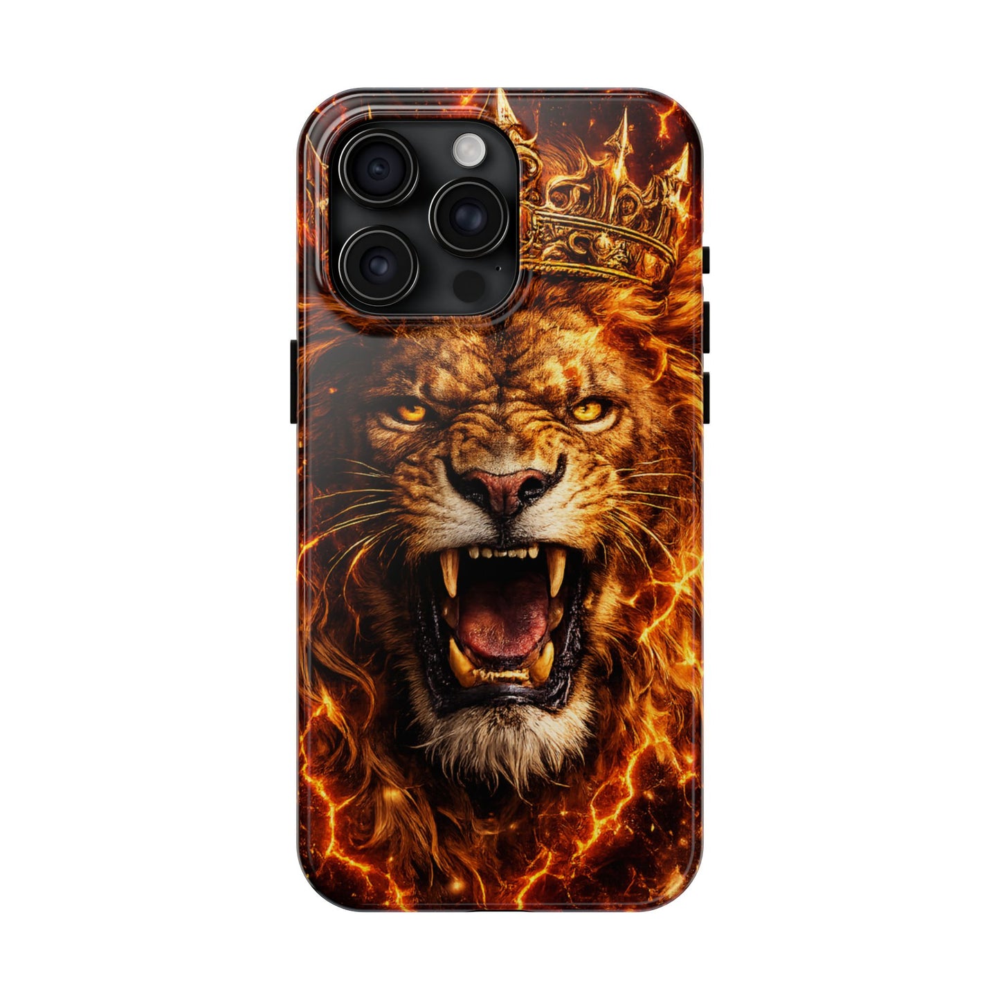 Fiery Lion King Tough Phone Case — Protective iPhone Case with Roaring Crown Design