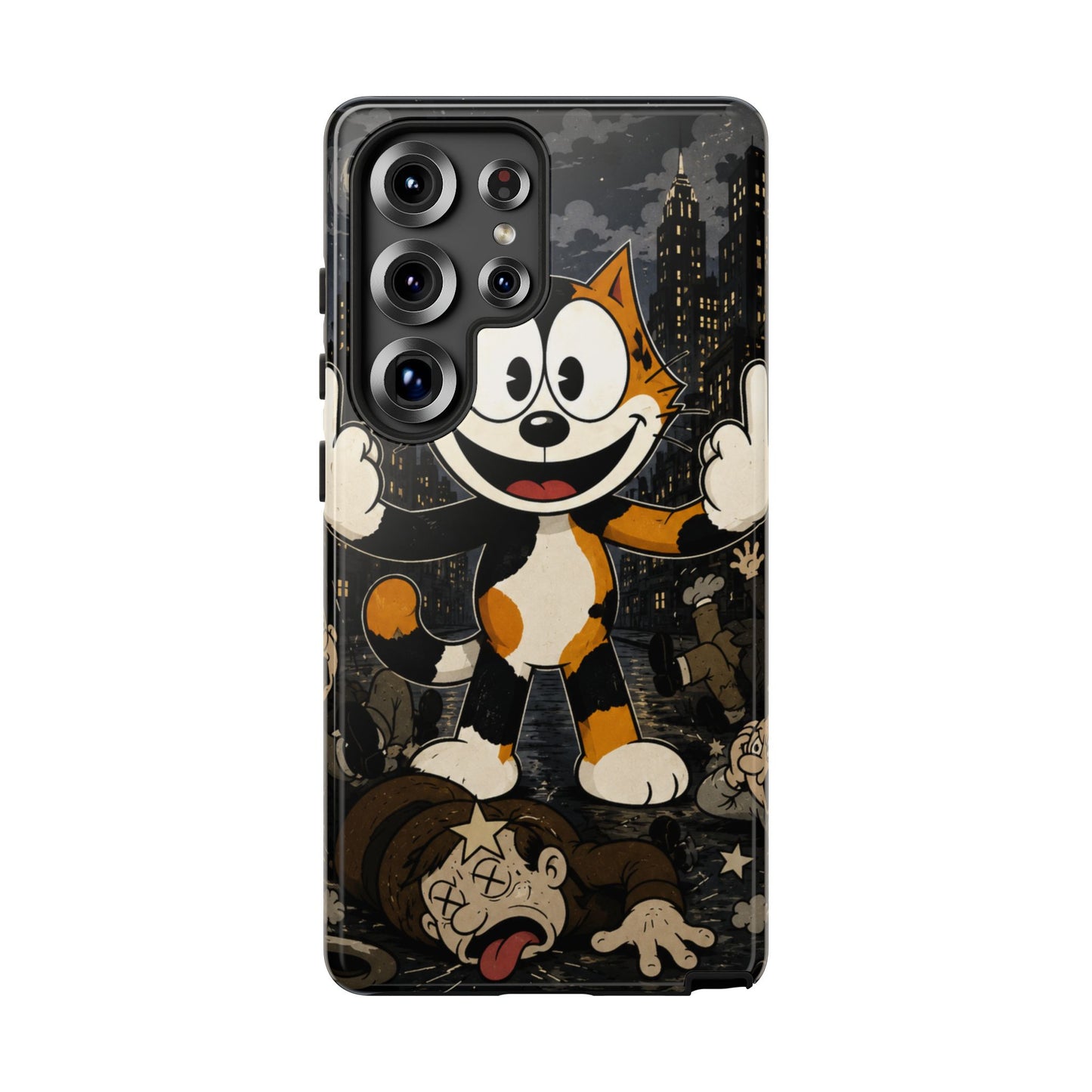 Vintage Cartoon Cat Phone Case — Edgy Felix-Style Illustration