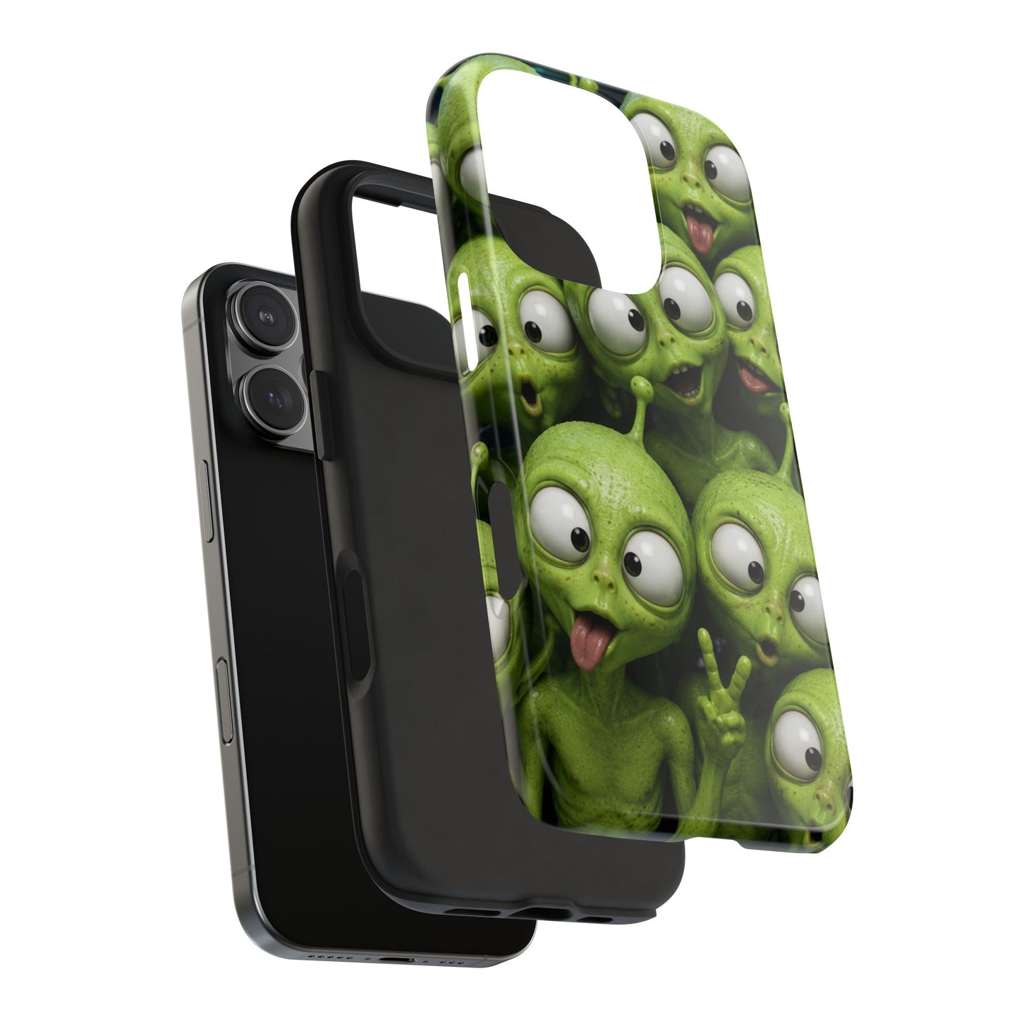 Alien Selfie Tough Phone Case — Cute Green Cartoon Aliens Protective Cover