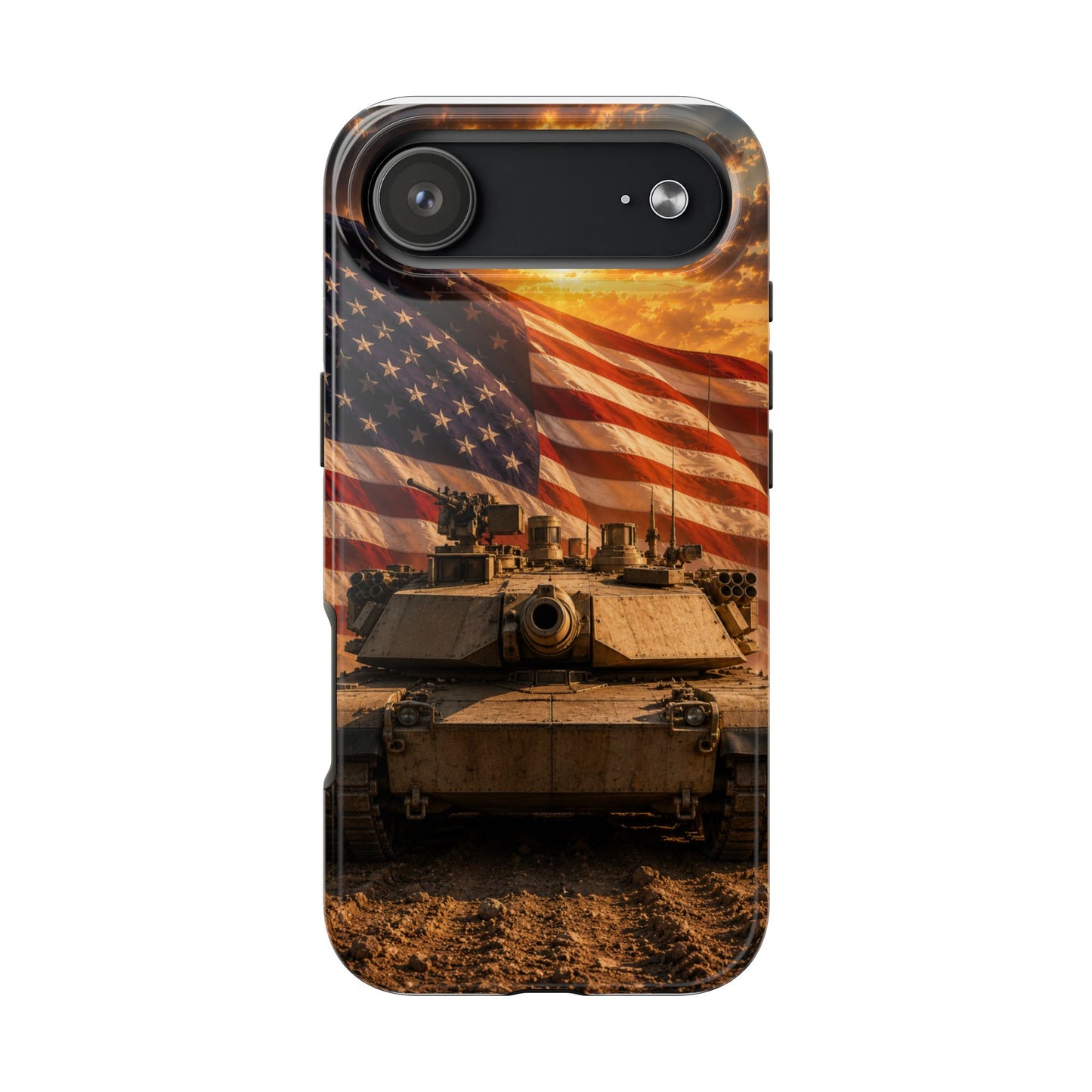 Patriotic Armor Phone Case — Military Tank with American Flag
