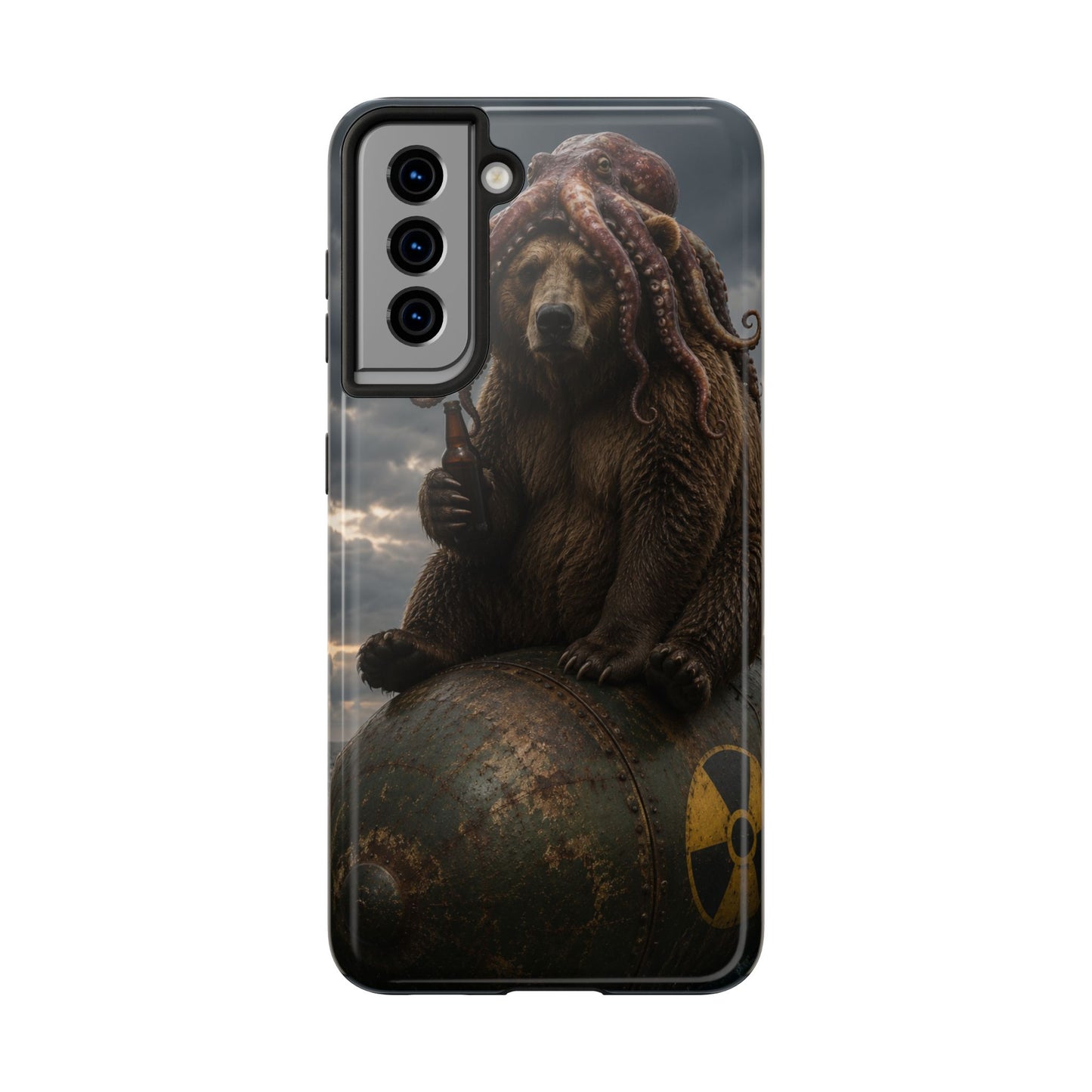 Tough Phone Case — Post‑Apocalyptic Bear with Octopus Helmet on Nuclear Bomb