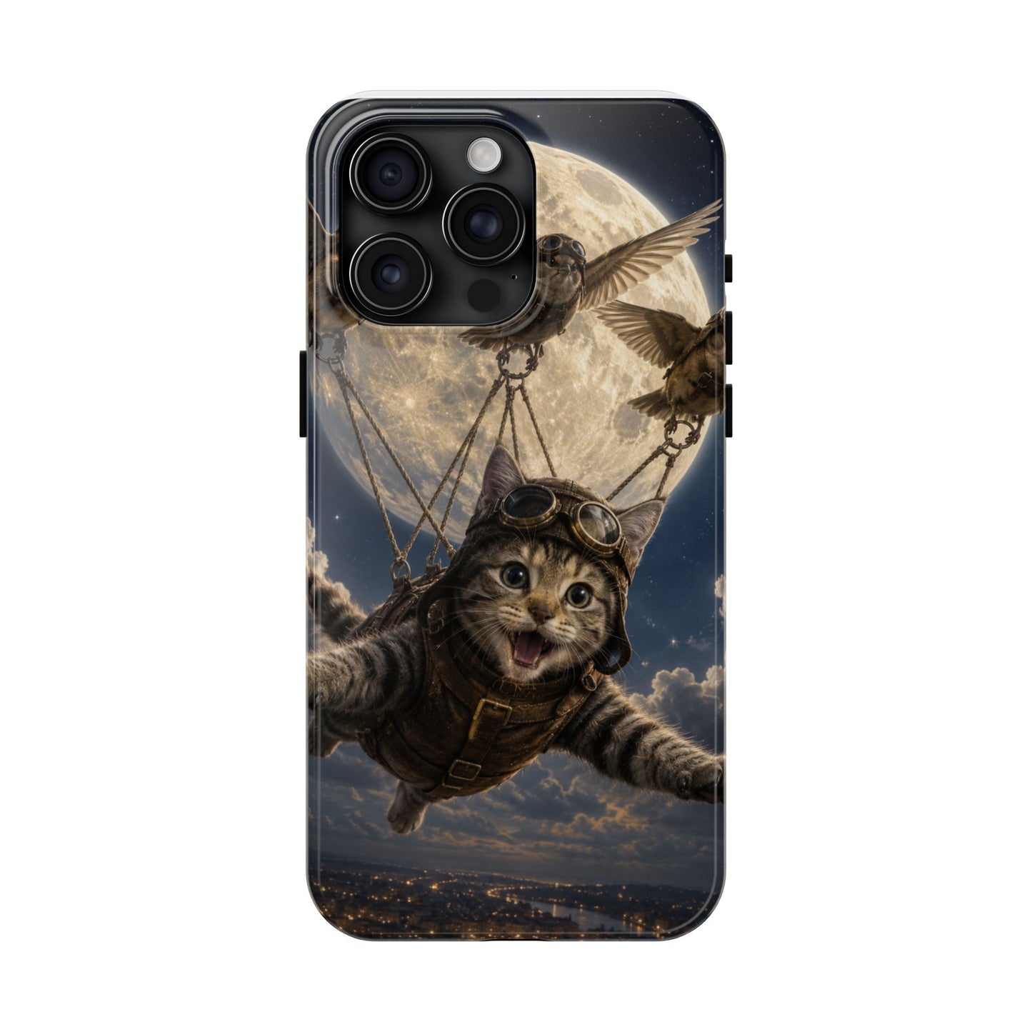 Cat Pilot Phone Case — Adventure Kitty Moonlit Flight Tough Protection