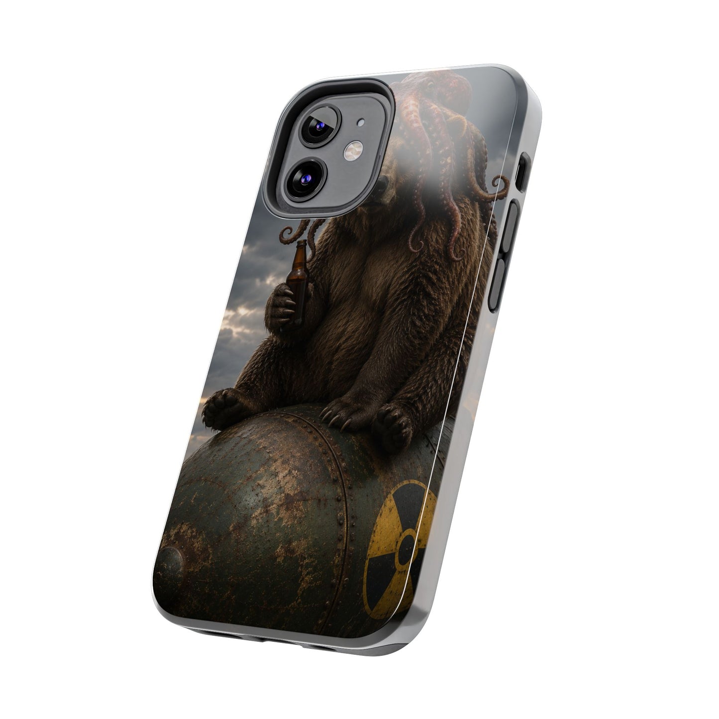 Tough Phone Case — Post‑Apocalyptic Bear with Octopus Helmet on Nuclear Bomb
