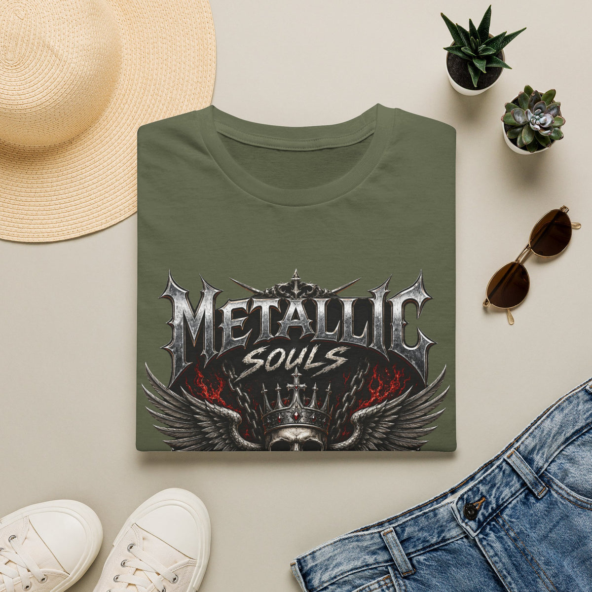 Metallic Souls Graphic T-Shirt — Gothic Skull & Wings Heavy Metal Tee