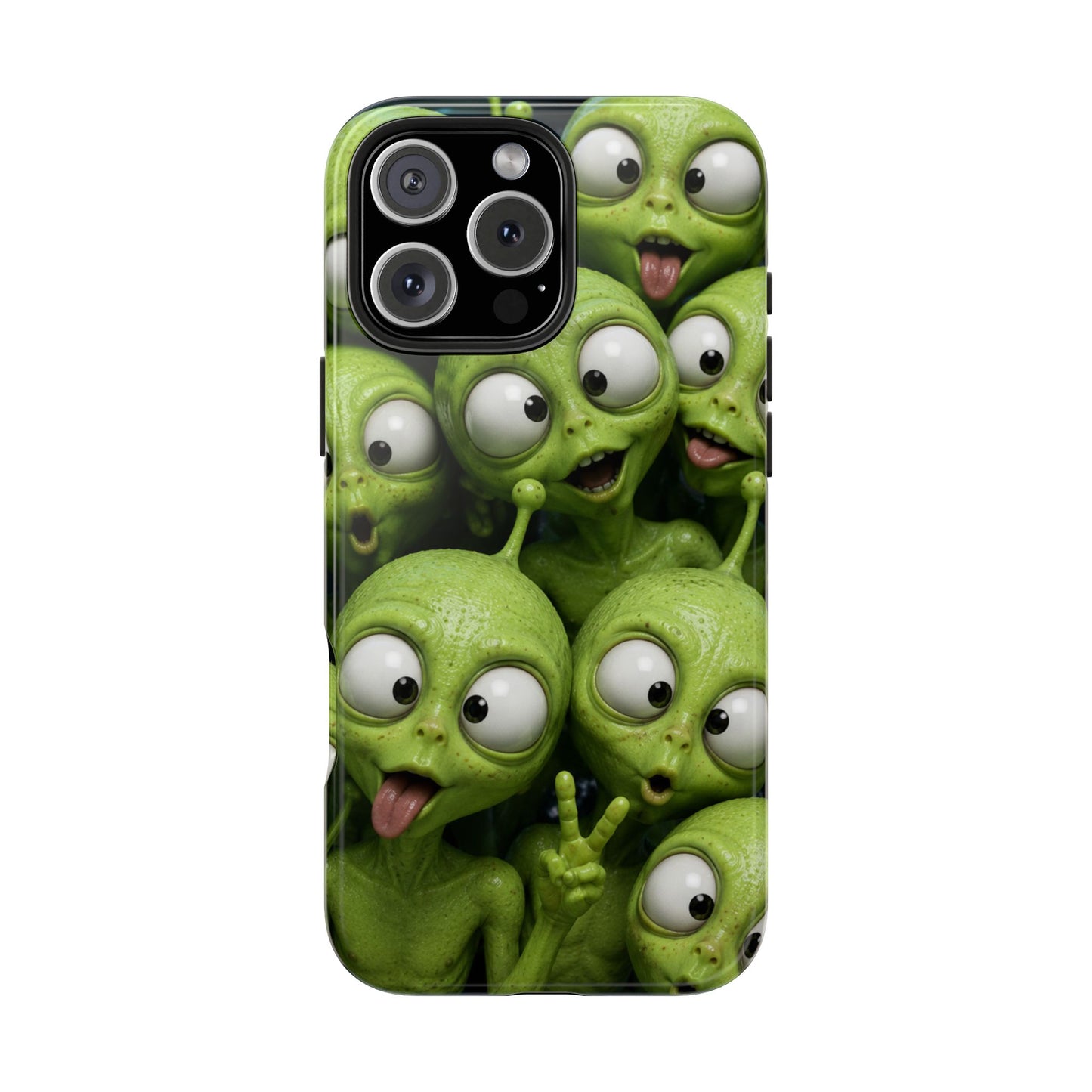 Alien Selfie Tough Phone Case — Cute Green Cartoon Aliens Protective Cover