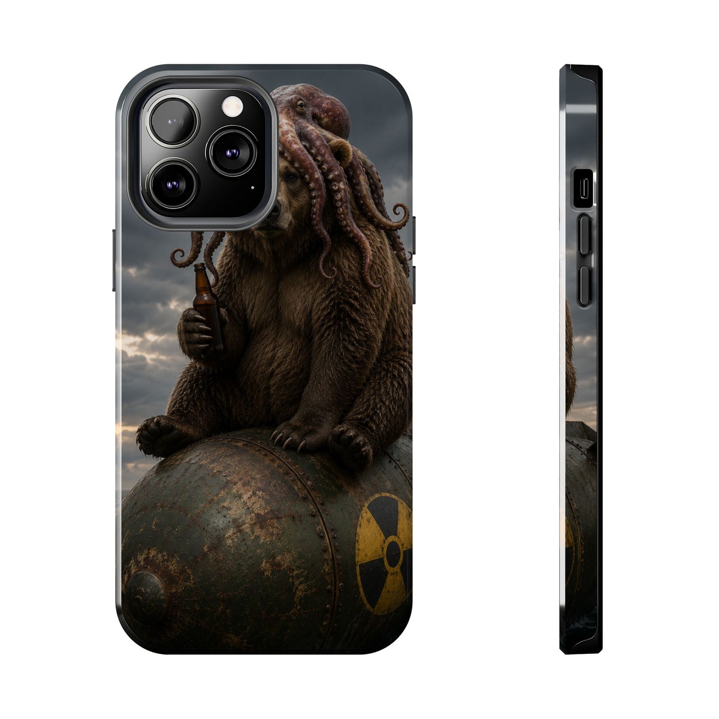 Tough Phone Case — Post‑Apocalyptic Bear with Octopus Helmet on Nuclear Bomb