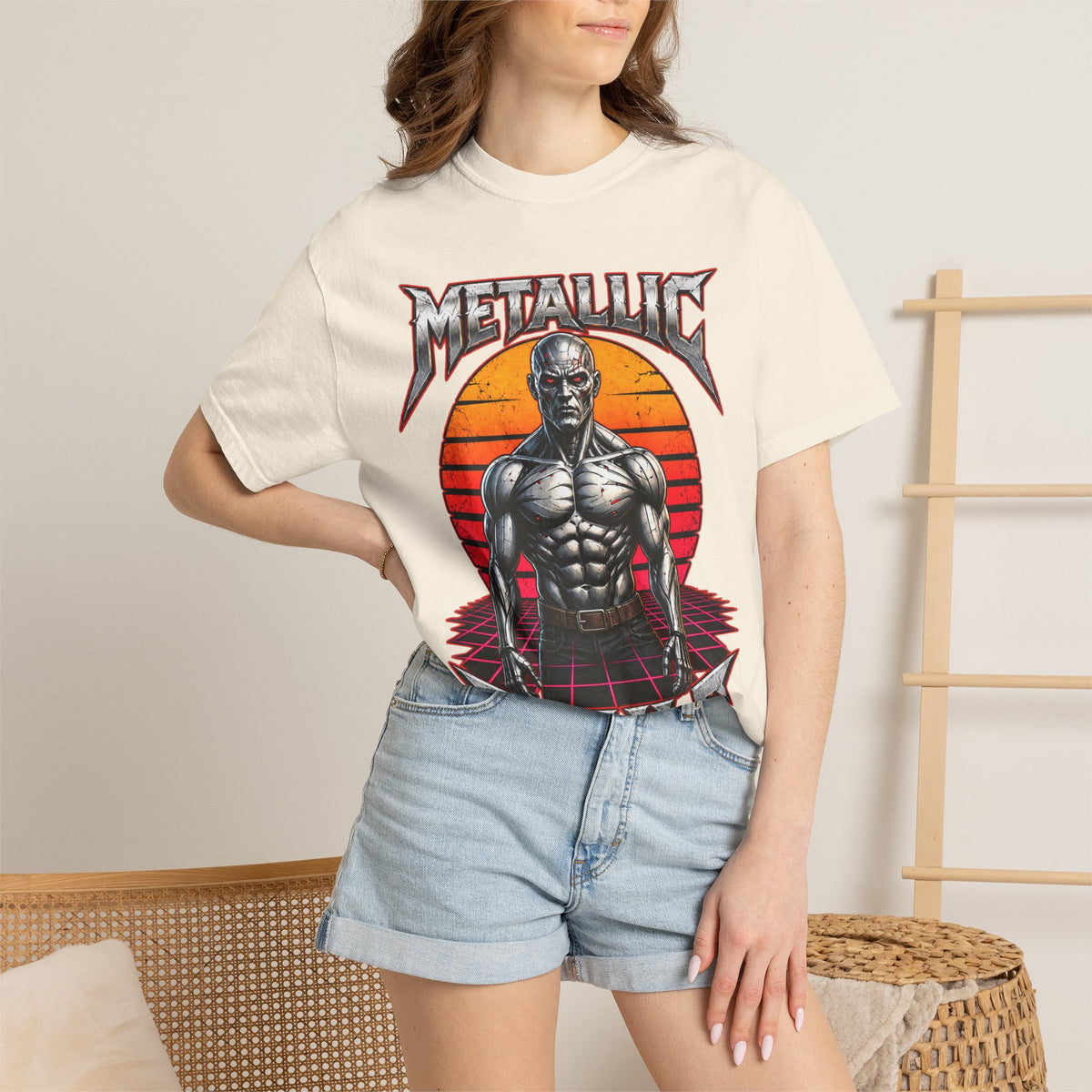 Metallic Souls T-Shirt — Retro Sunset Muscular Warrior Graphic Tee
