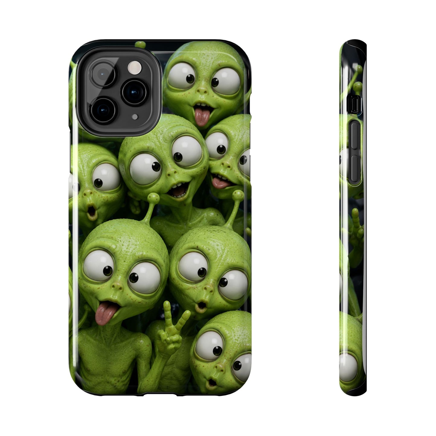 Alien Selfie Tough Phone Case — Cute Green Cartoon Aliens Protective Cover