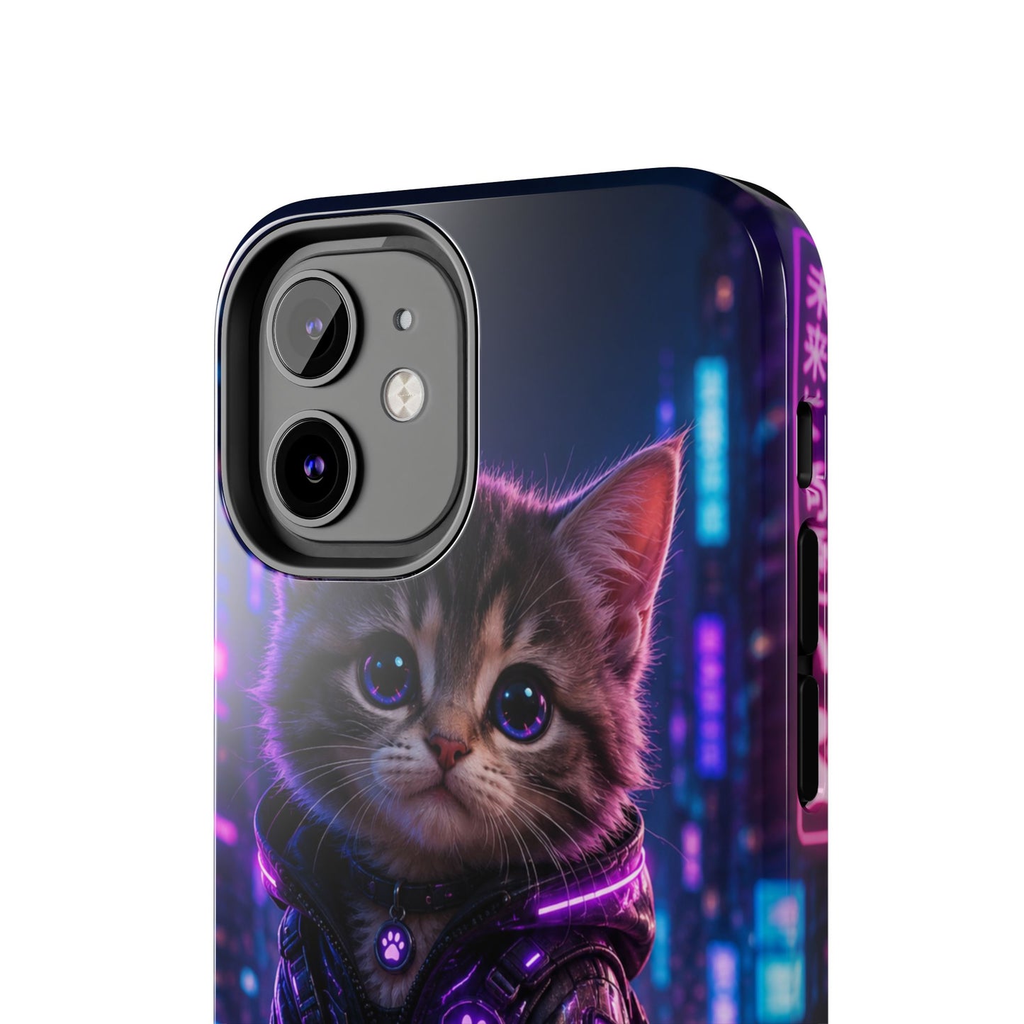 Cyberpunk Kitten Tough Phone Case — Neon Cat Protective Phone Cover