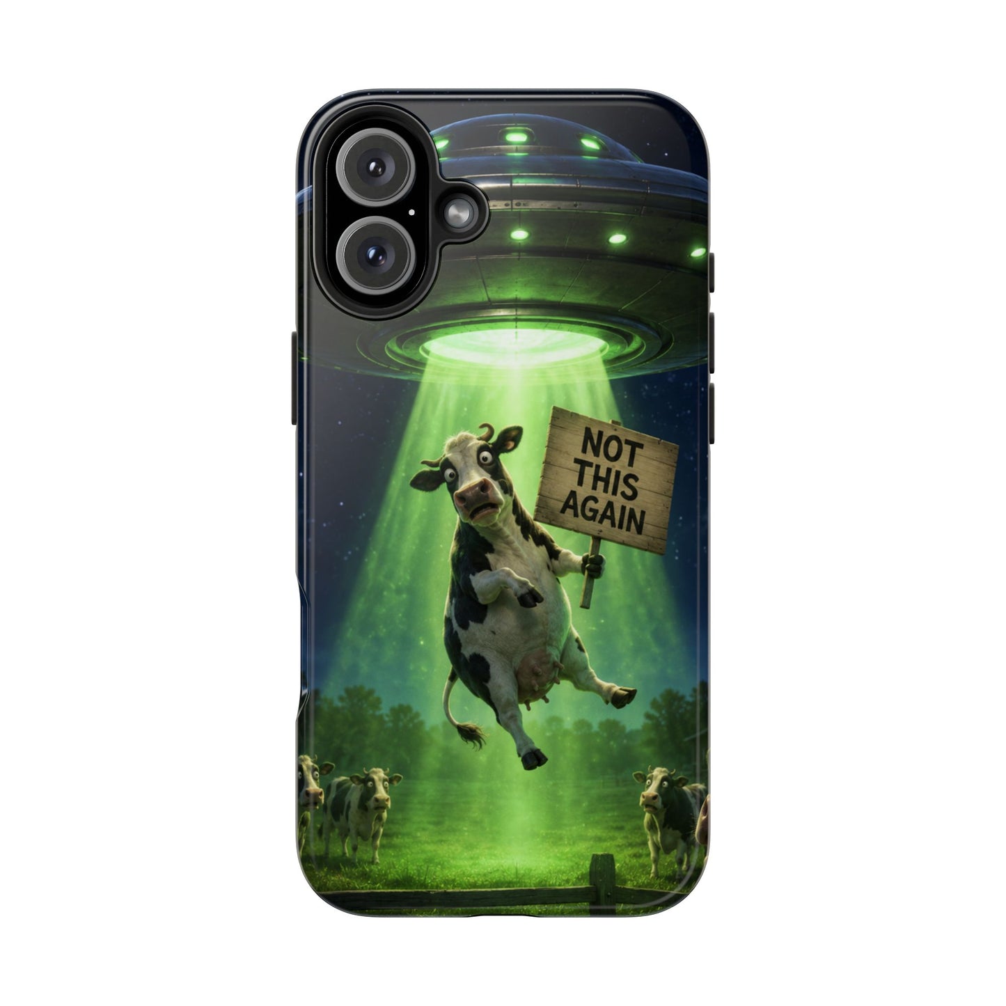 Phone Case — Funny Alien Abduction Cow Design ("Not This Again")