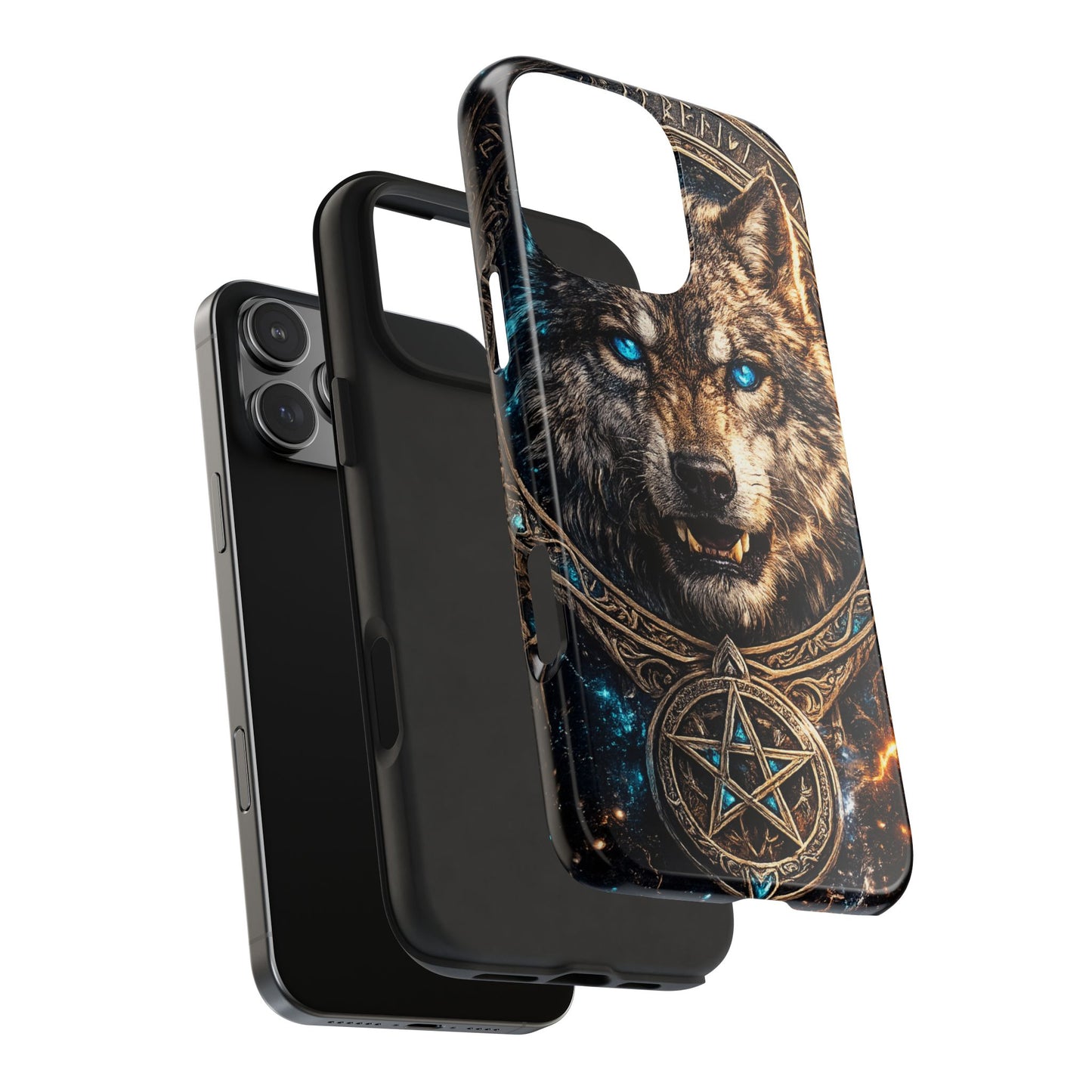 Wolf Pentagram Phone Case - Rugged Mystic Phone Cover with Glowing Blue Eyes