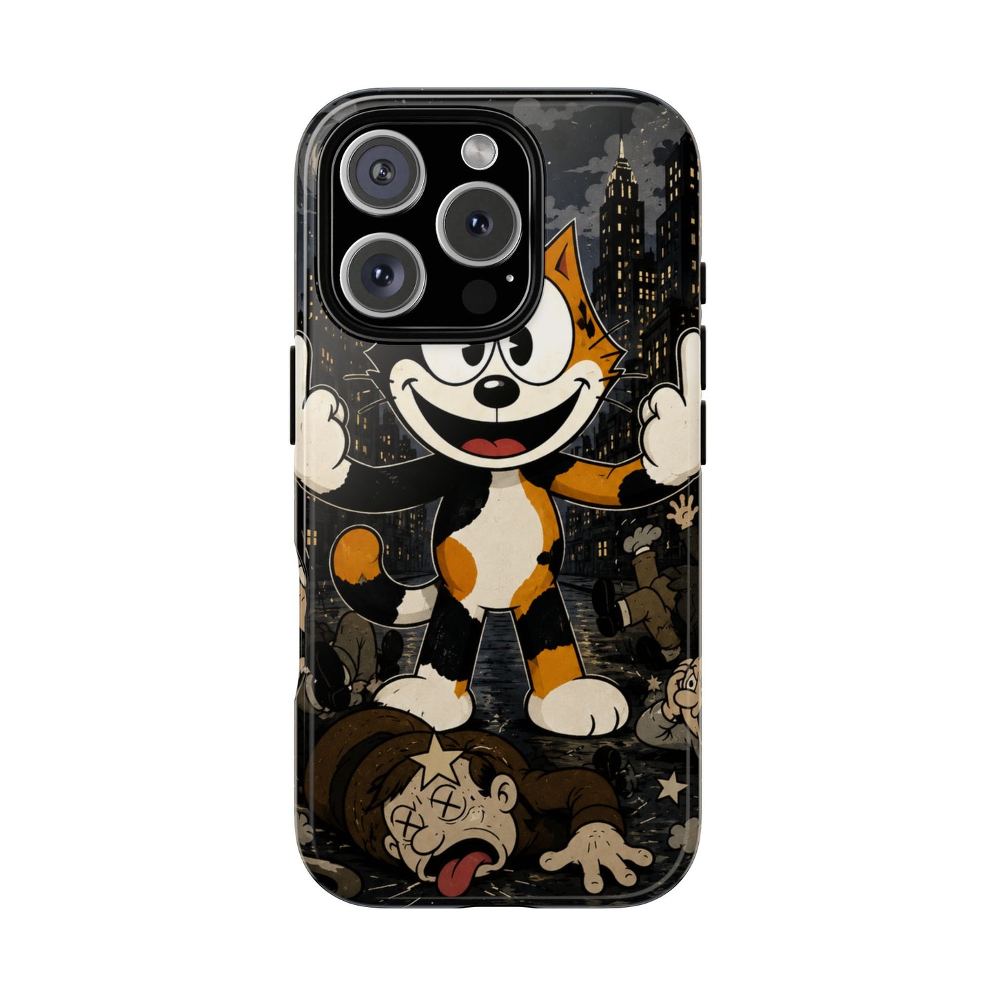 Vintage Cartoon Cat Phone Case — Edgy Felix-Style Illustration