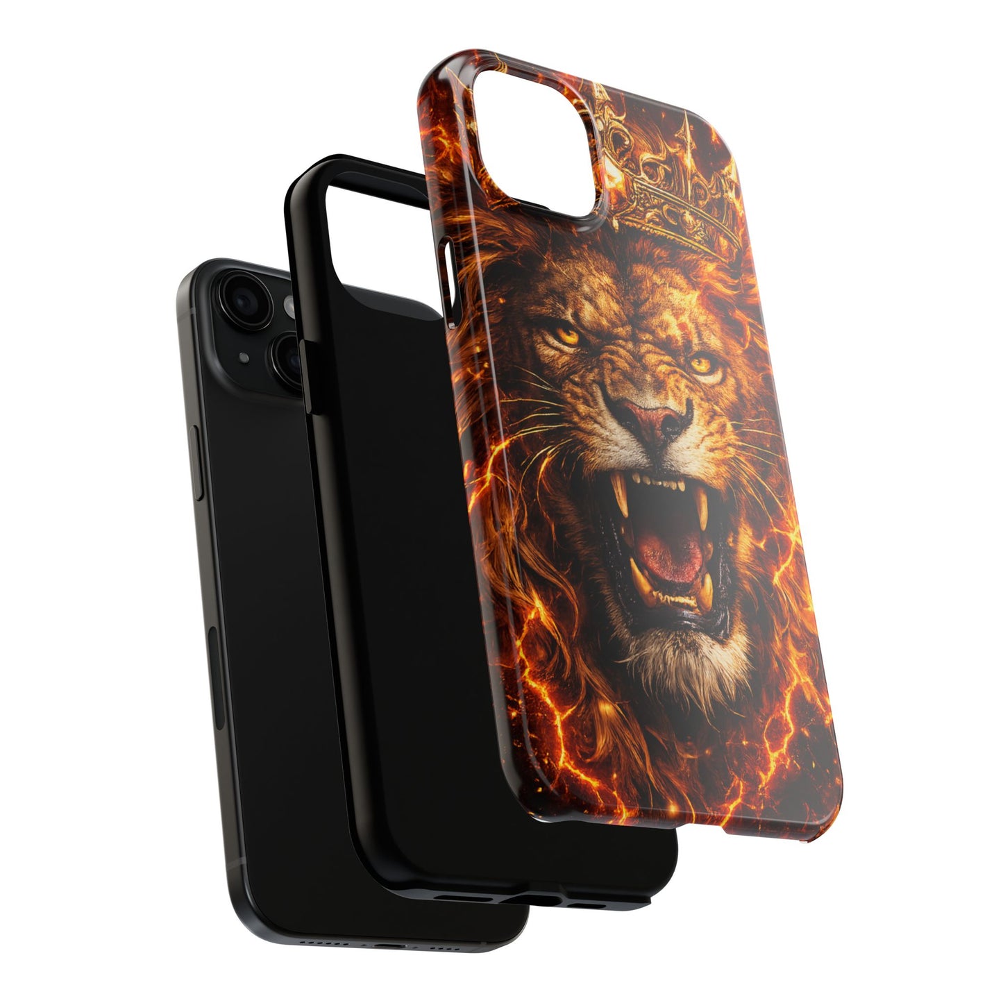 Fiery Lion King Tough Phone Case — Protective iPhone Case with Roaring Crown Design
