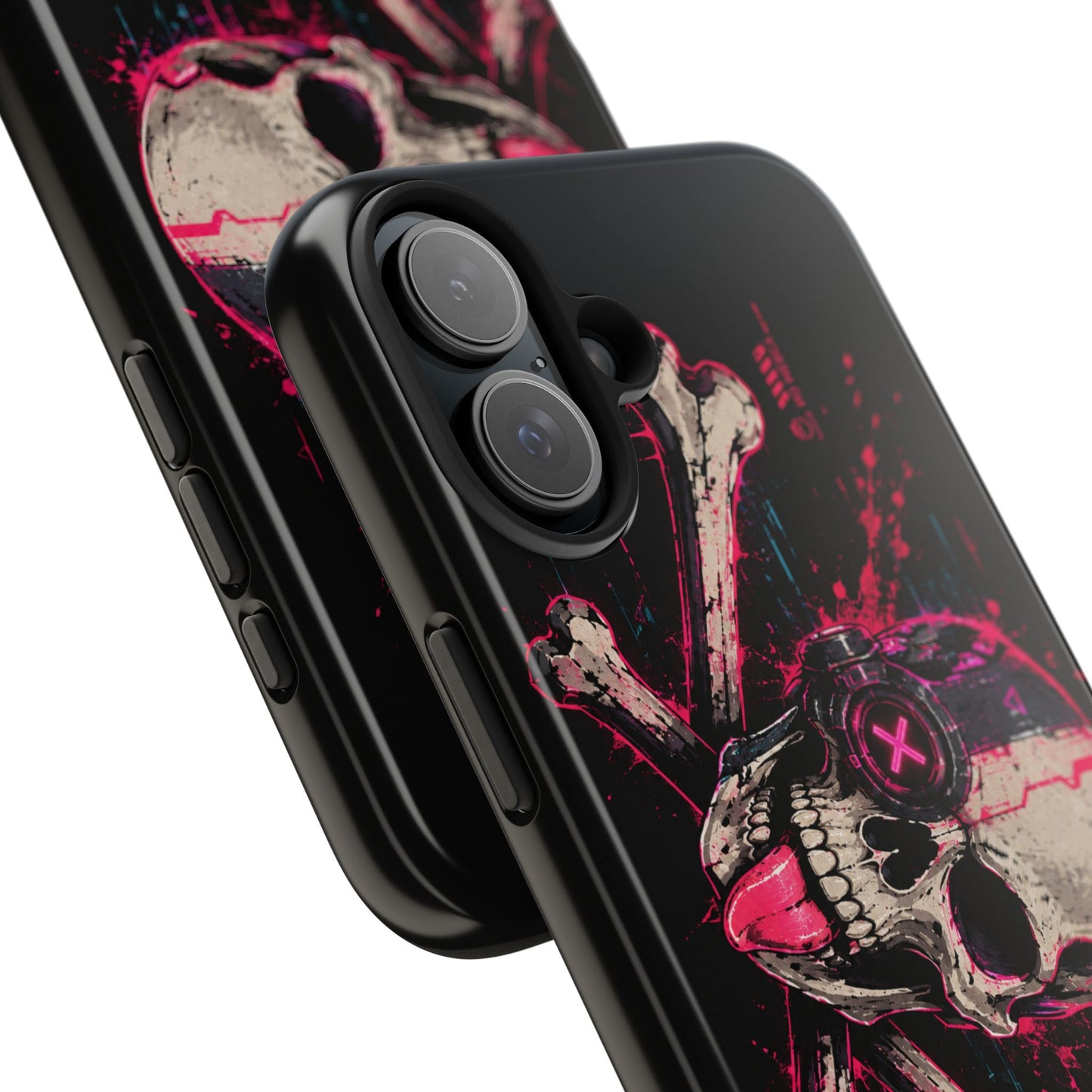 Skull & Crossbones Tough Phone Case — Neon Cyberpunk Skull Design