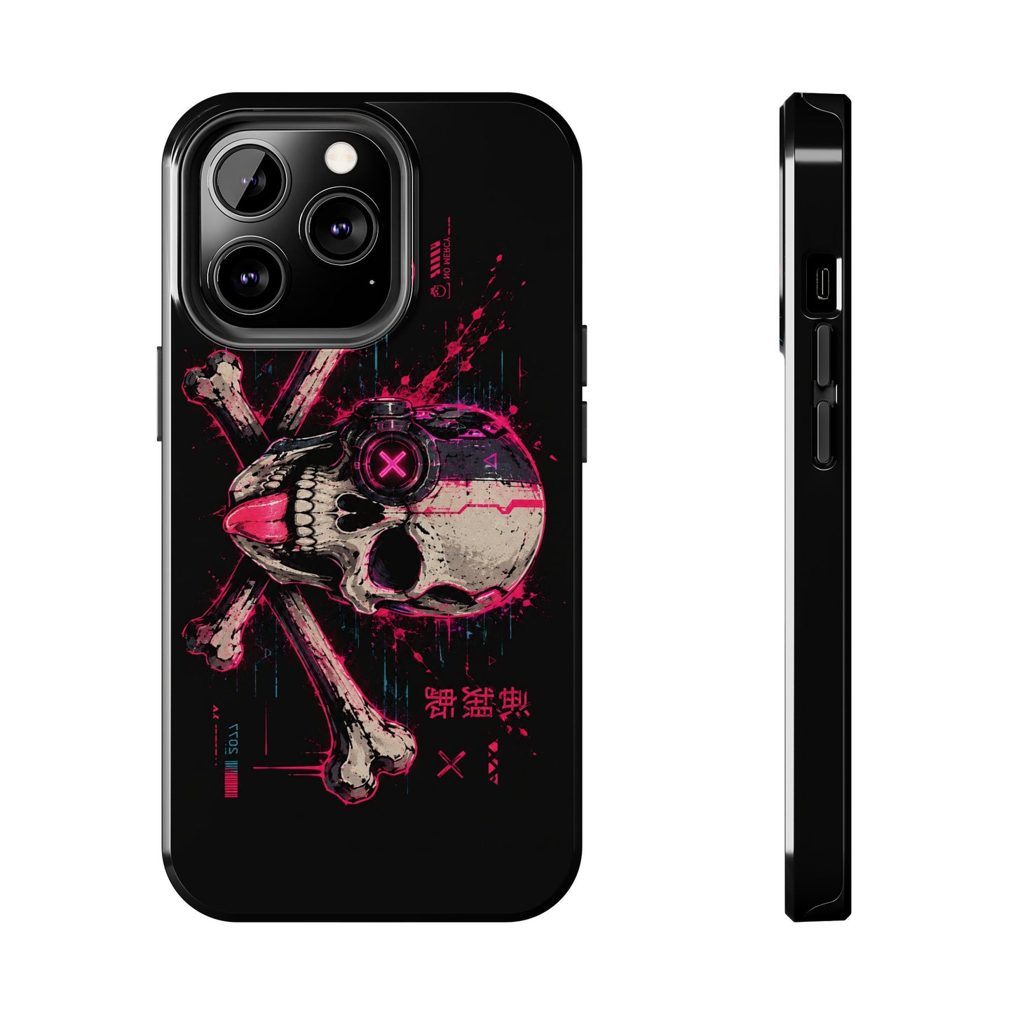 Skull & Crossbones Tough Phone Case — Neon Cyberpunk Skull Design