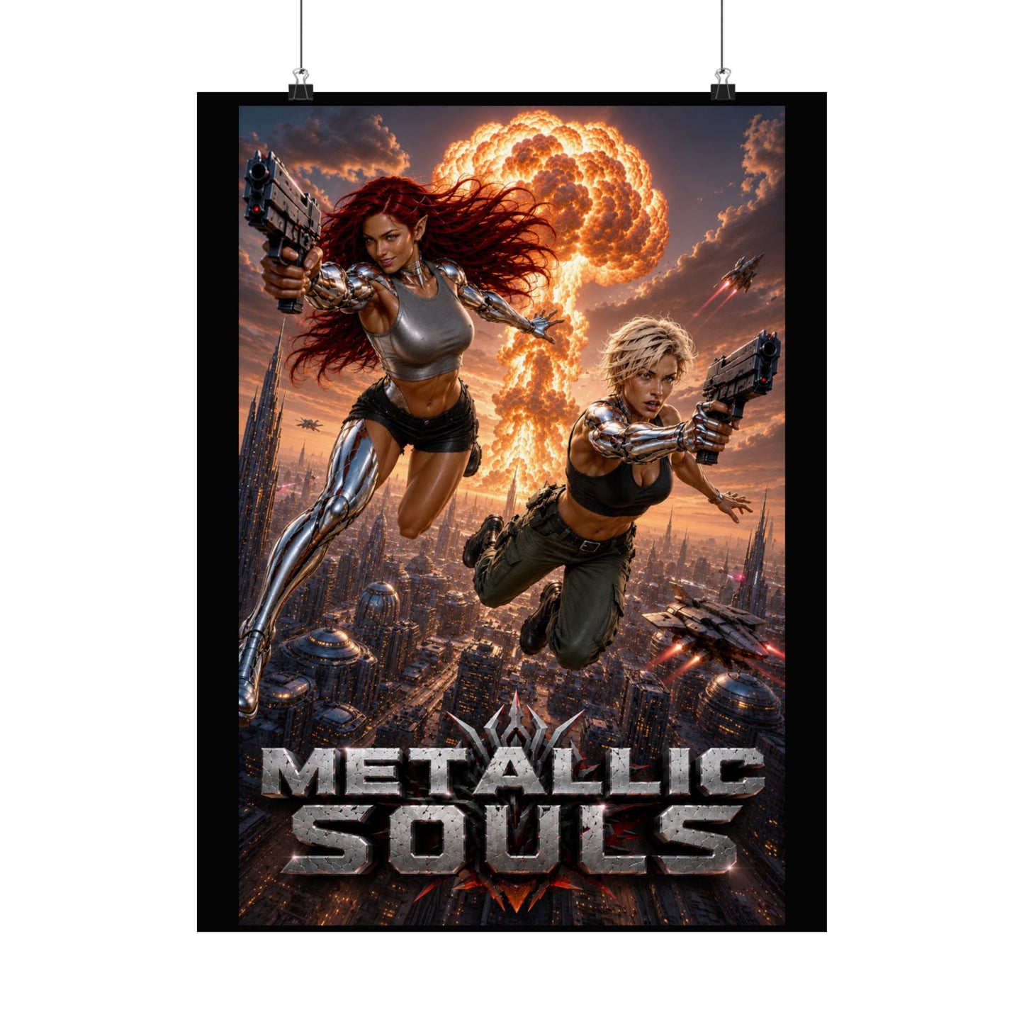 Metallic Souls Sci‑Fi Poster — Action Cyberpunk Movie Art