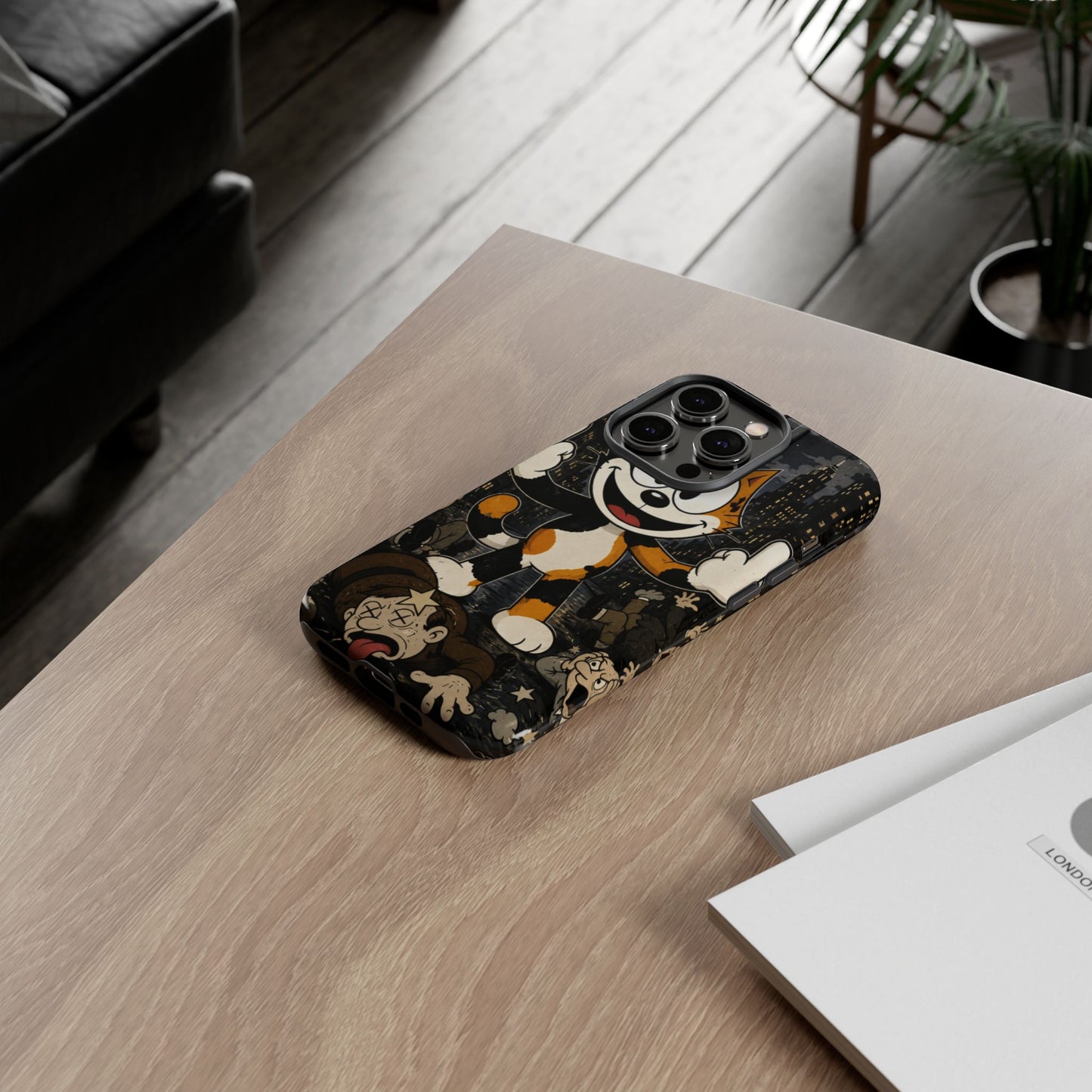 Vintage Cartoon Cat Phone Case — Edgy Felix-Style Illustration
