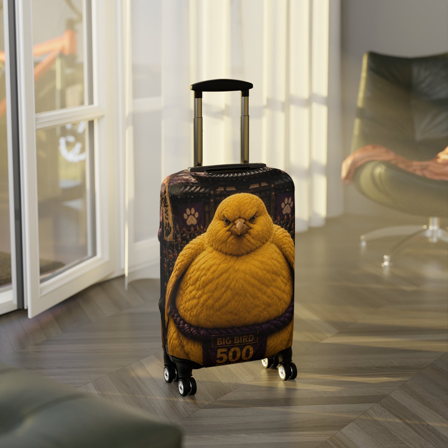 Chubby Yellow Bird Luggage Cover – Funny Travel Suitcase Protector