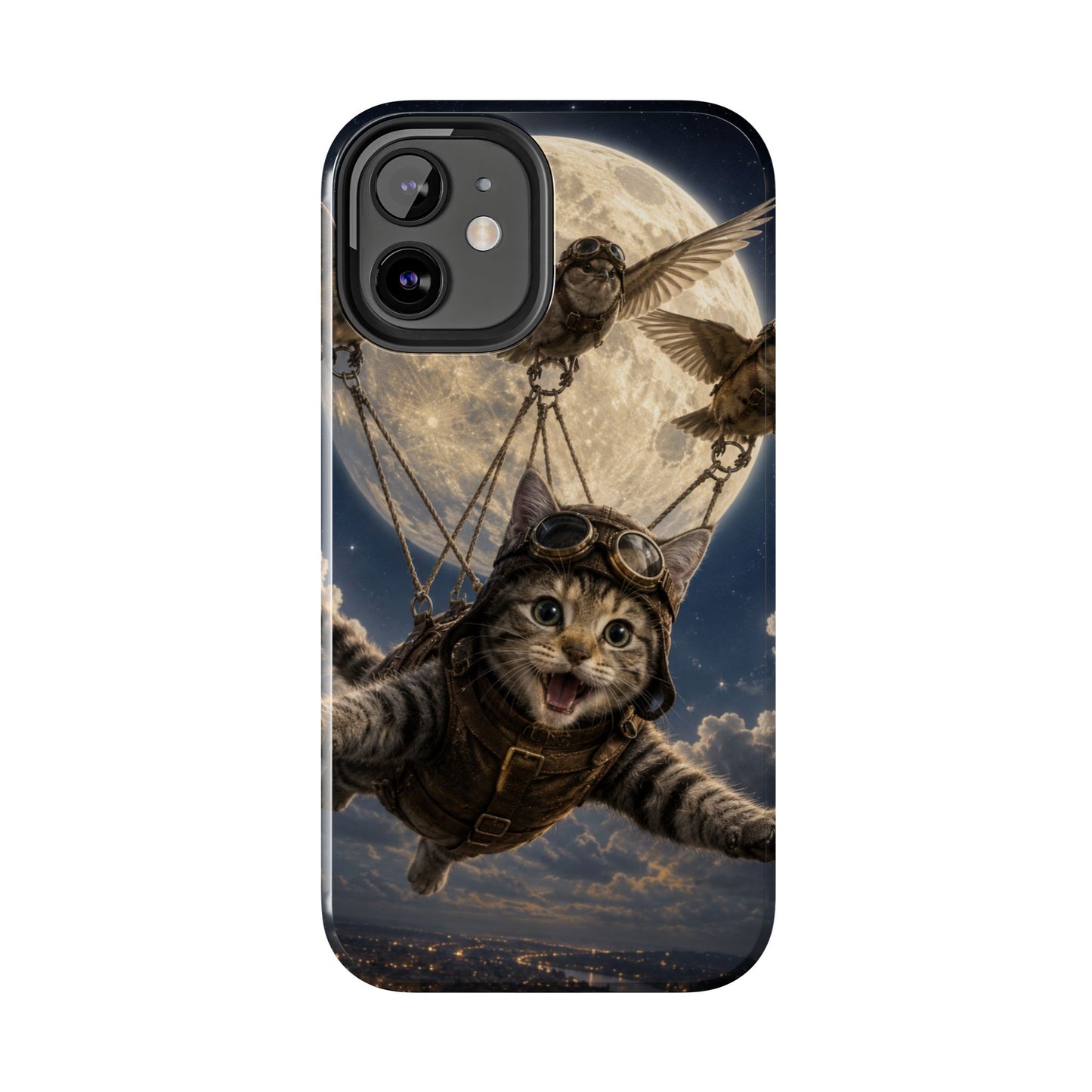 Cat Pilot Phone Case — Adventure Kitty Moonlit Flight Tough Protection