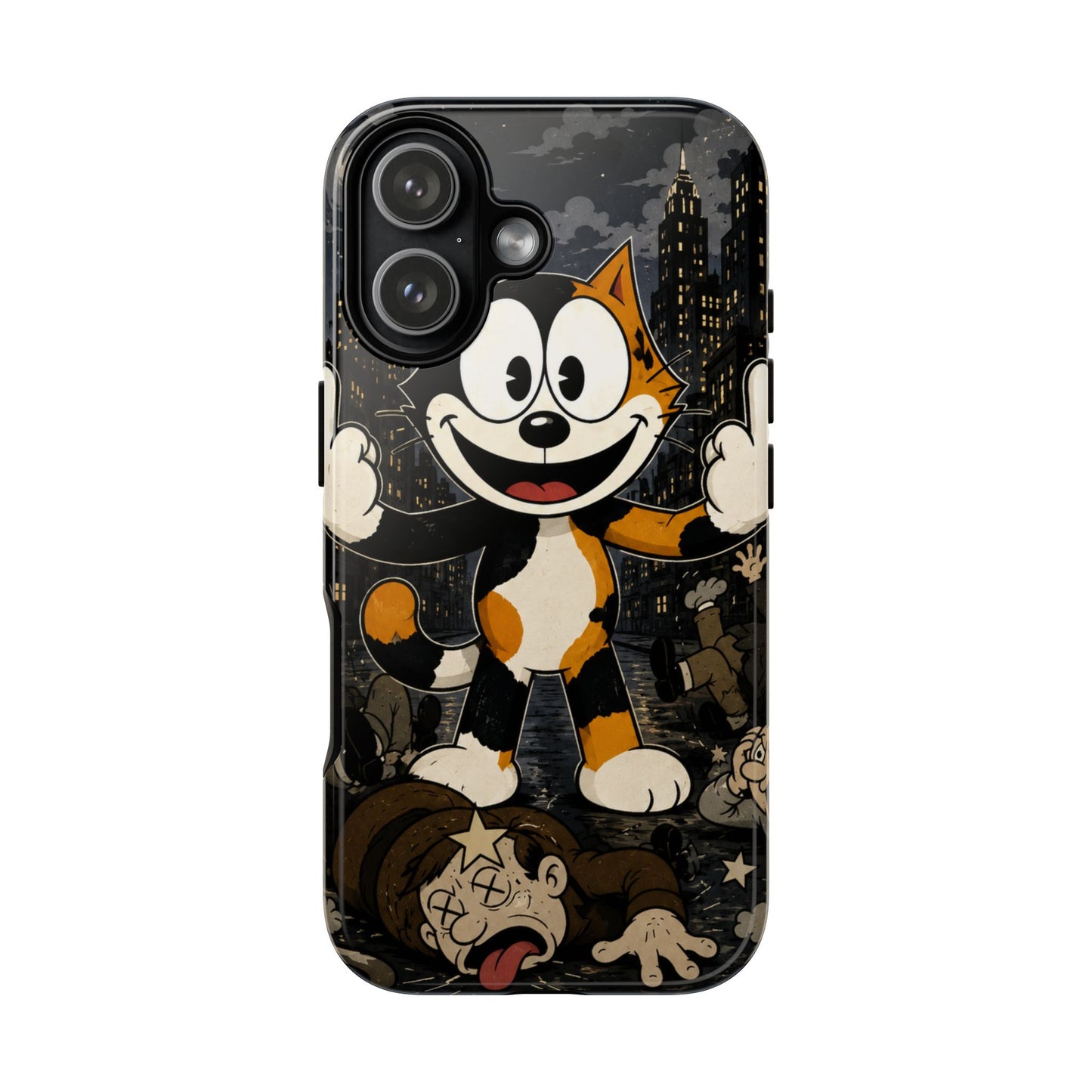 Vintage Cartoon Cat Phone Case — Edgy Felix-Style Illustration